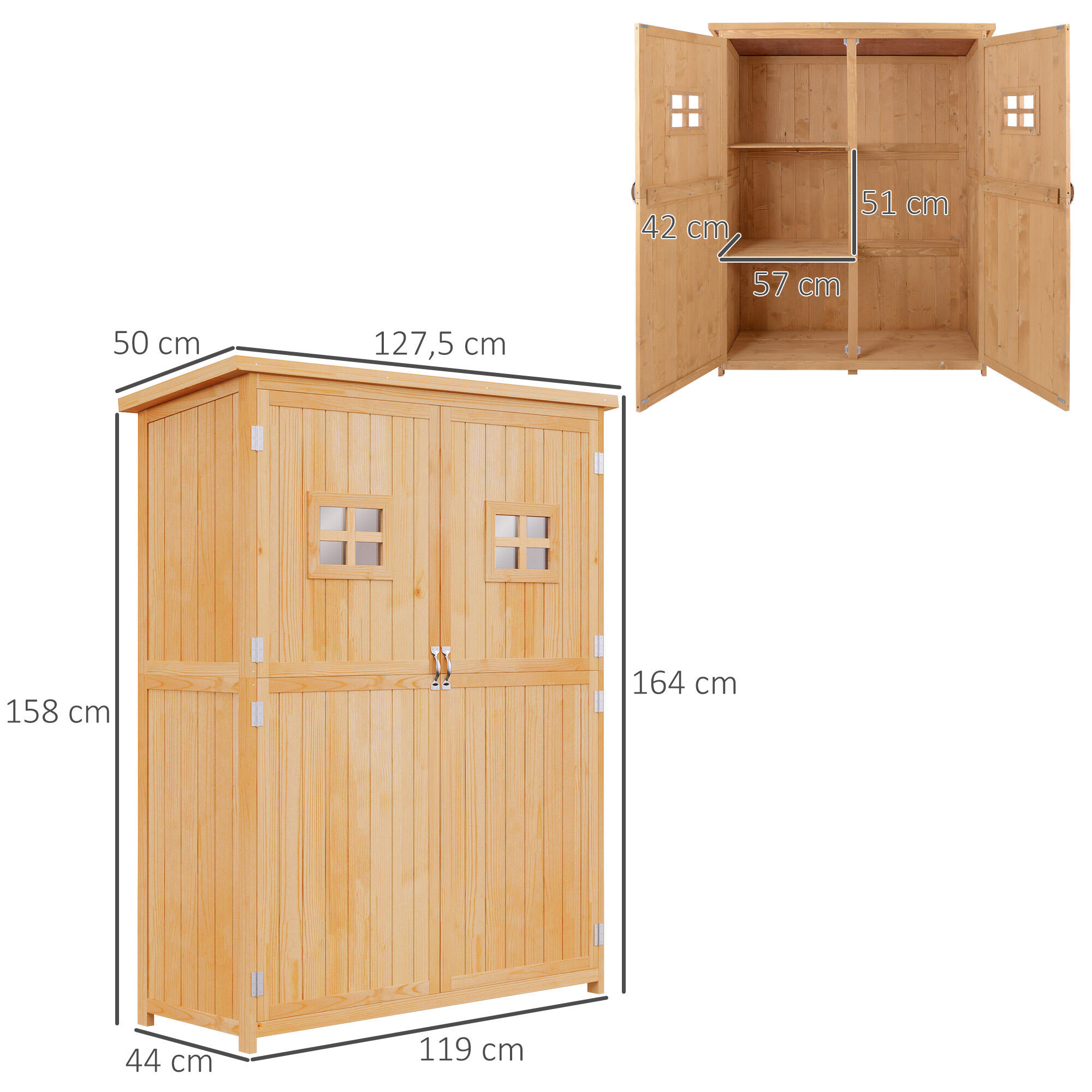 Cobertizo de Madera Outsunny 127.5x50x164 cm Madera Natural 3/7
