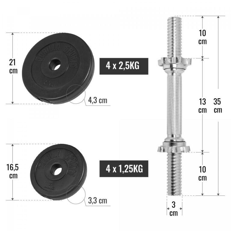 KIT HALTÈRES COURT DE 20KG AVEC DISQUES PLASTIQUE | MUSCULATION | 30MM/31MM 4