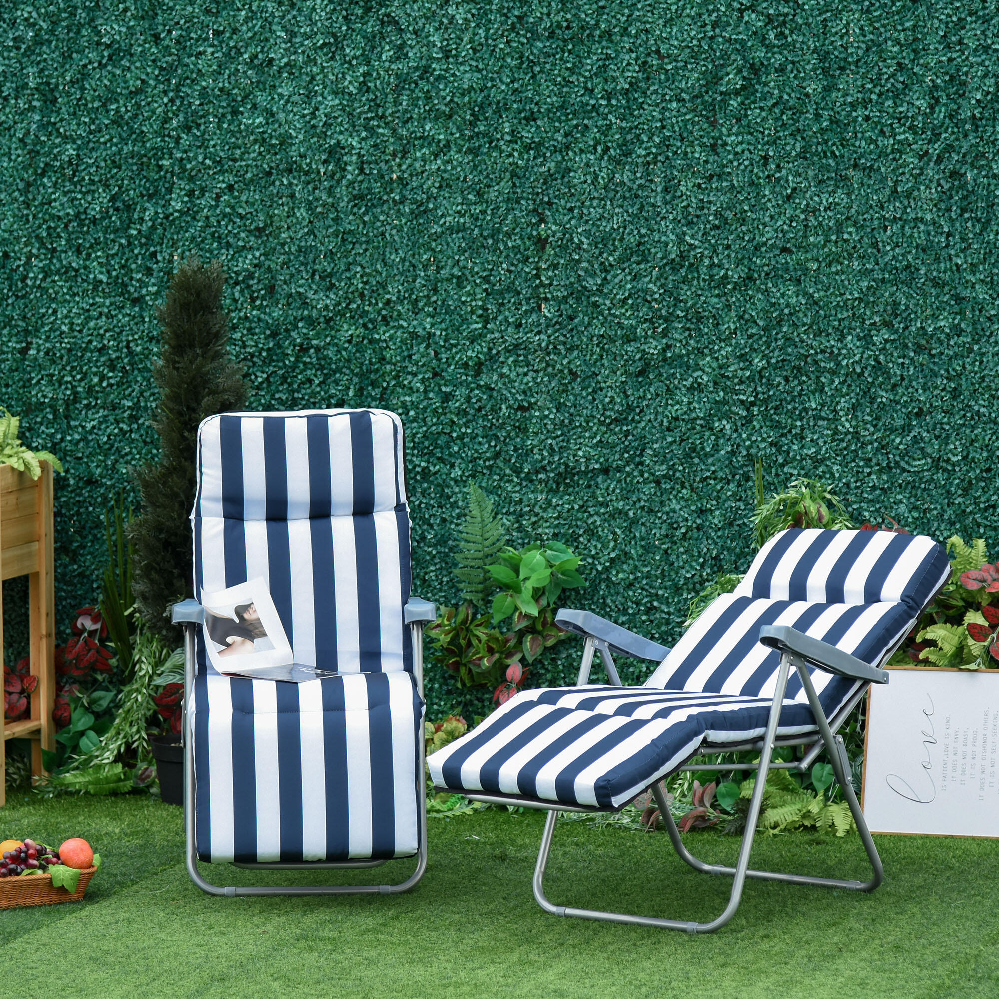 Outsunny Conjunto de 2 Cadeiras de Praia 60x75x102cm Azul Branco 6/6