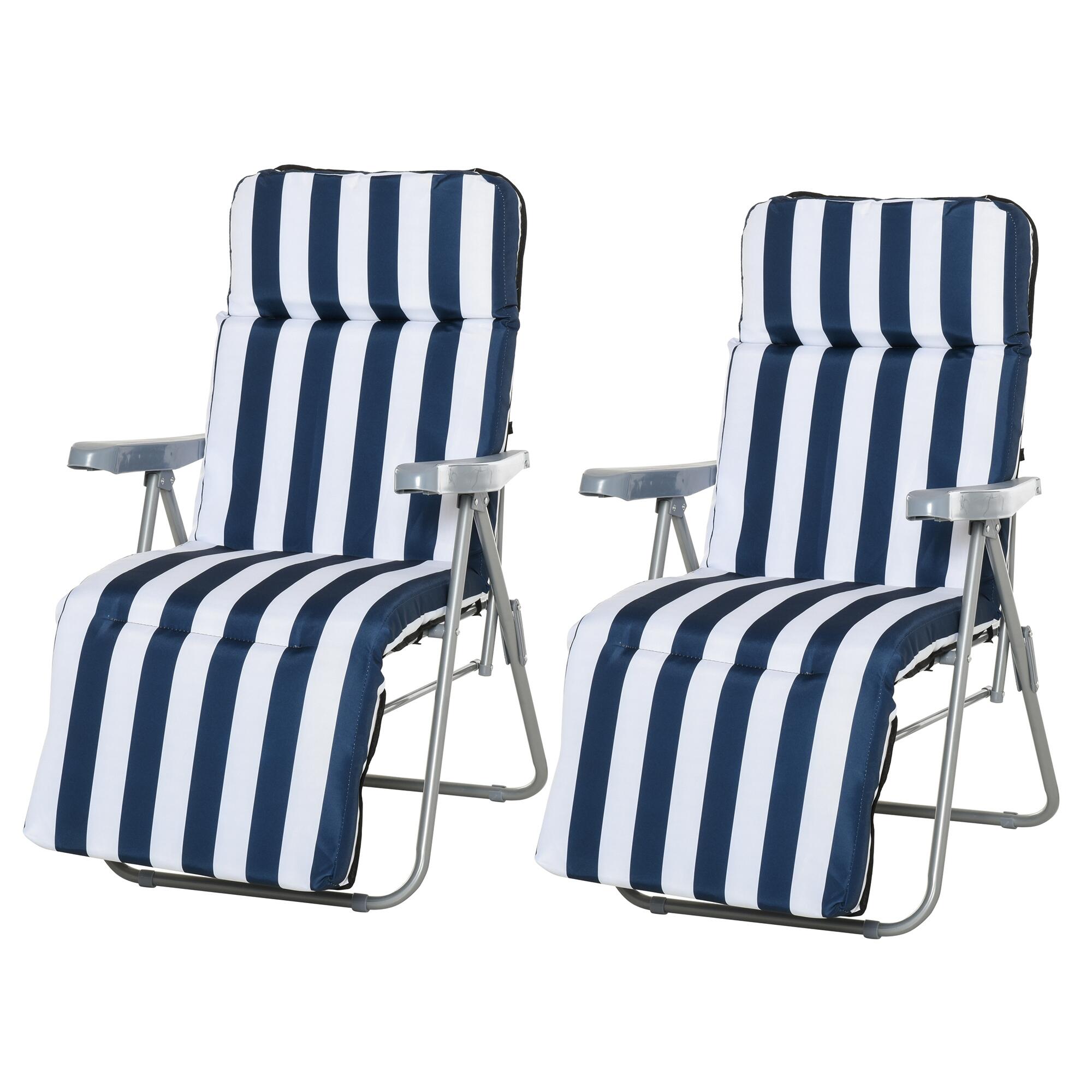 Outsunny Conjunto de 2 Cadeiras de Praia 60x75x102cm Azul Branco 1/6