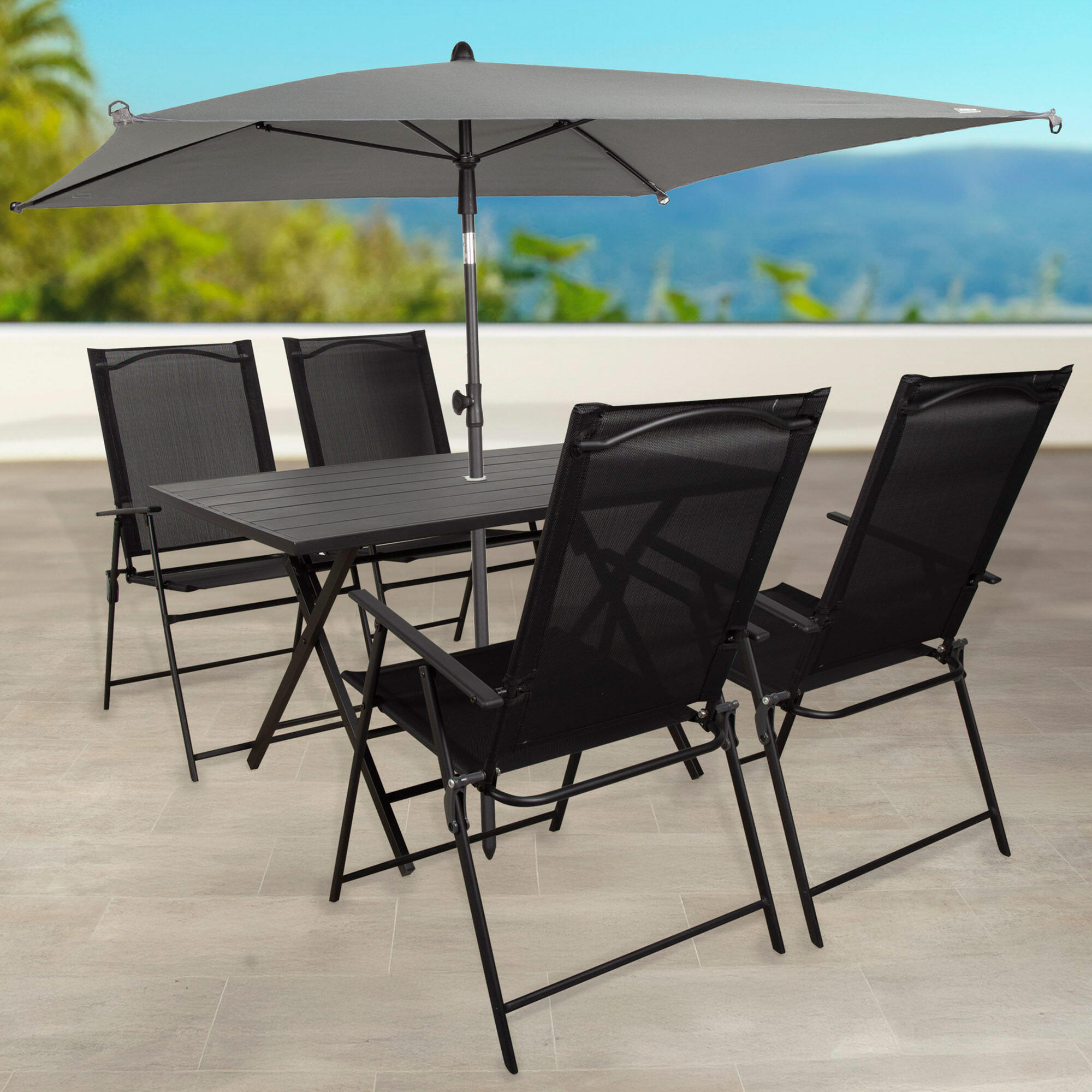 Aktive Parasol de jardin carré 175x175 cm gris avec mât inclinable 2/7