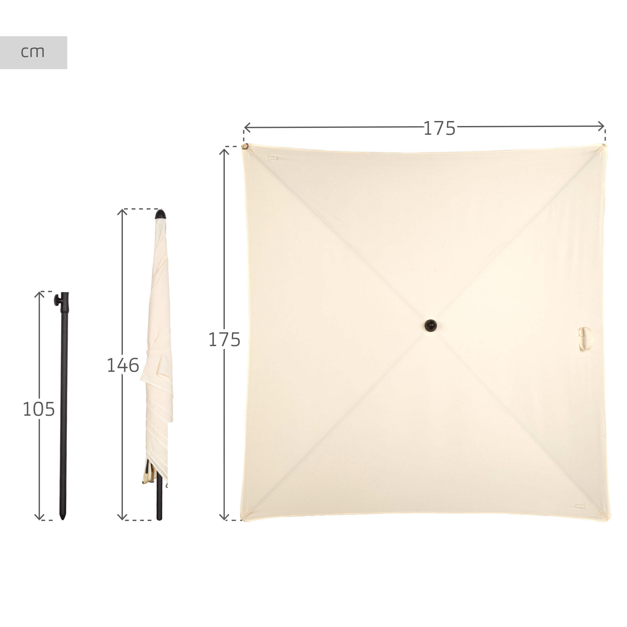 Parasol de jardin carré 175x175 cm beige avec mât inclinable 4/7