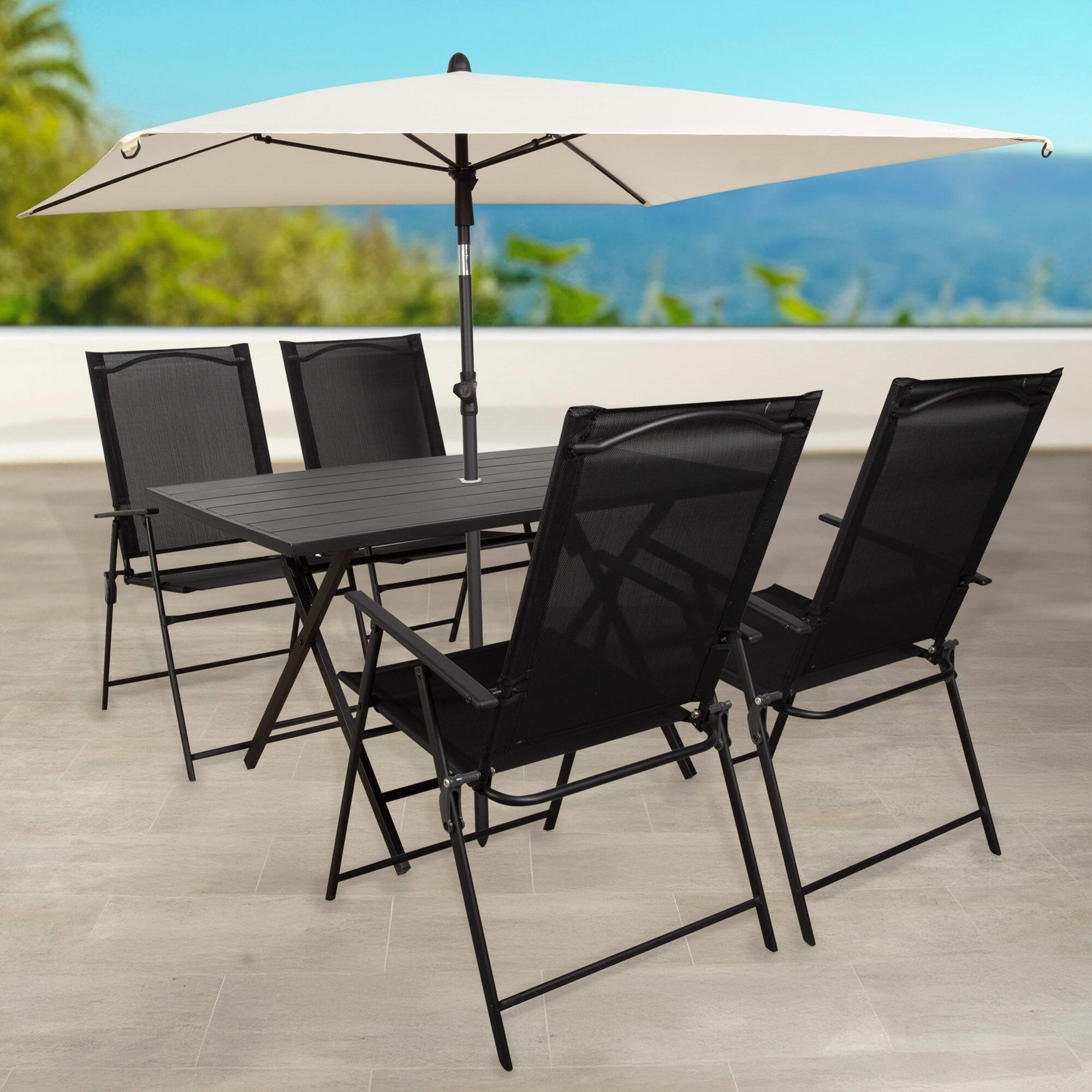 Parasol de jardin carré 175x175 cm beige avec mât inclinable 2/7