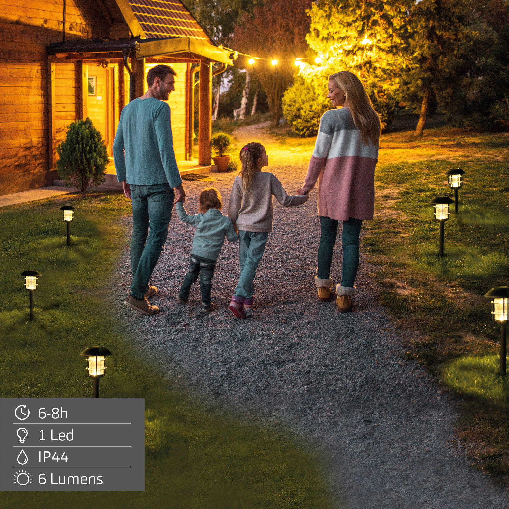 Aktive Conjunto de 4 balizas solares LED luz quente 6 lúmens IP44 3/7