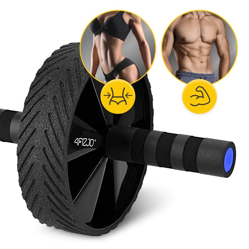 Koło do ćwiczeń mięśni brzucha 4FIZJO AB WHEEL PRO czarno-niebieskie