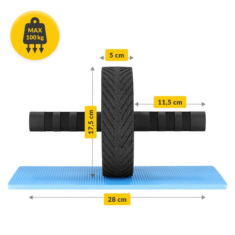 Koło do ćwiczeń mięśni brzucha 4FIZJO AB WHEEL PRO czarno-niebieskie
