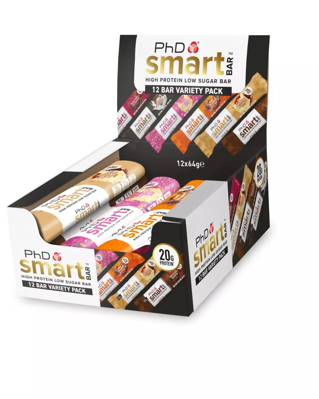 PHD NUTRITION Smart Bar | Low Sugar Whey Protein Bar | Variety | 12 Pack