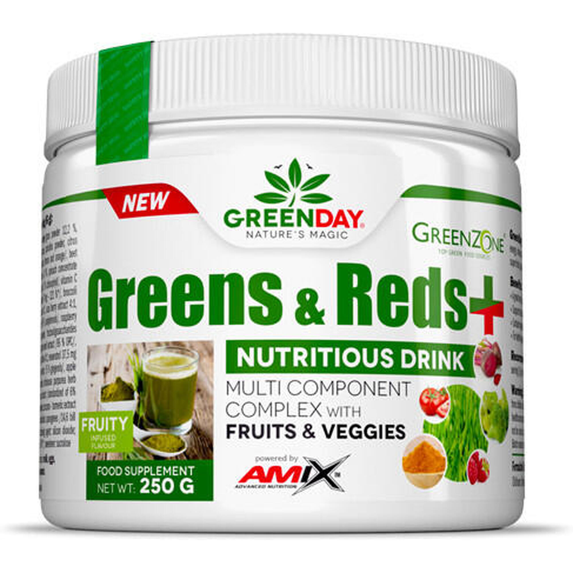 Greens & Reds+ - 250g de Amix GreenDay Exclusivo Online      37,30€  Preço por quantidade 149,20€kg AMIX Greens & Reds+ - 250g de Amix GreenDayVendido e expedido por: Masmusculo    