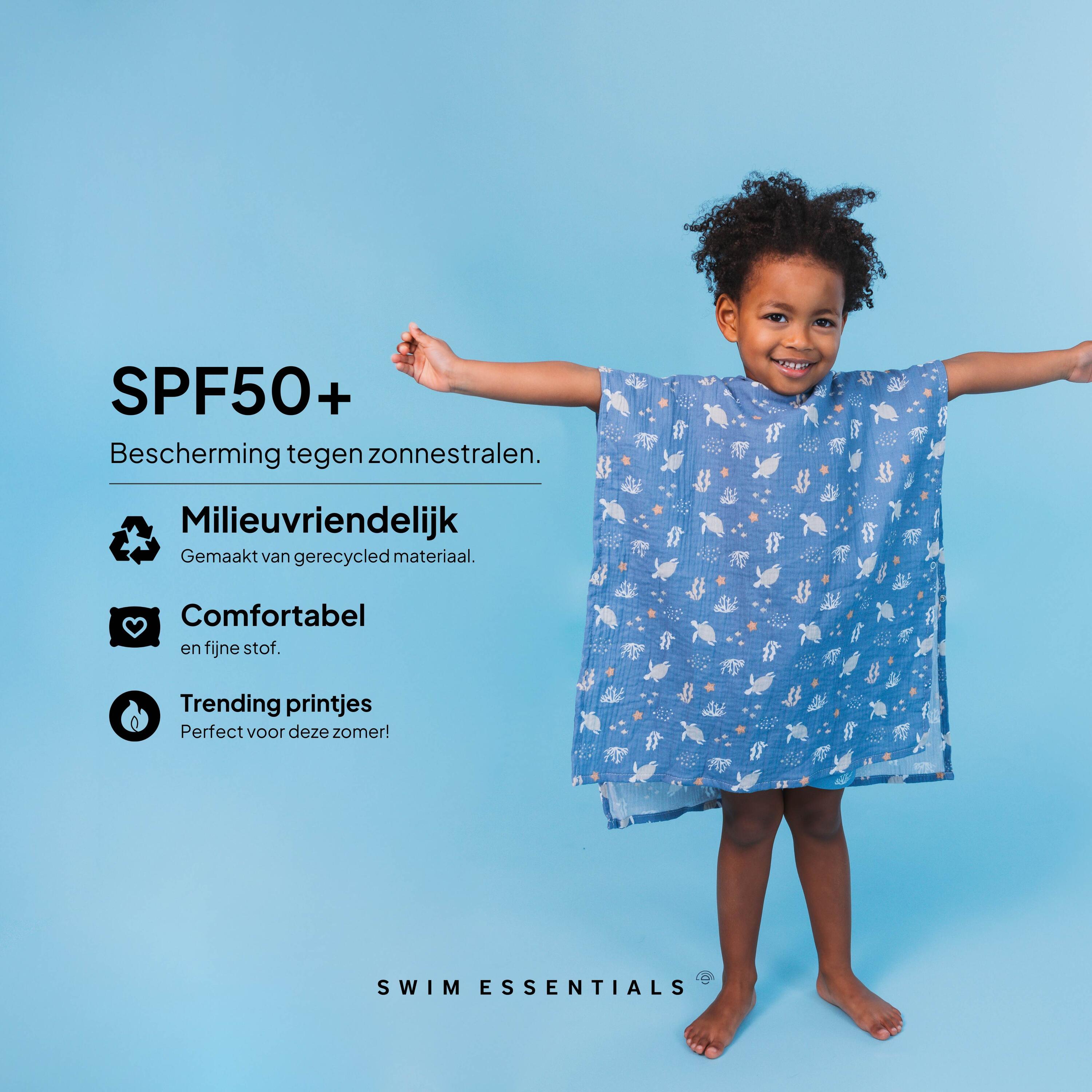 Swim Essentials | Accappatoio Animali Marini poncho idrofilo blu 52 x 52 cm 3/4