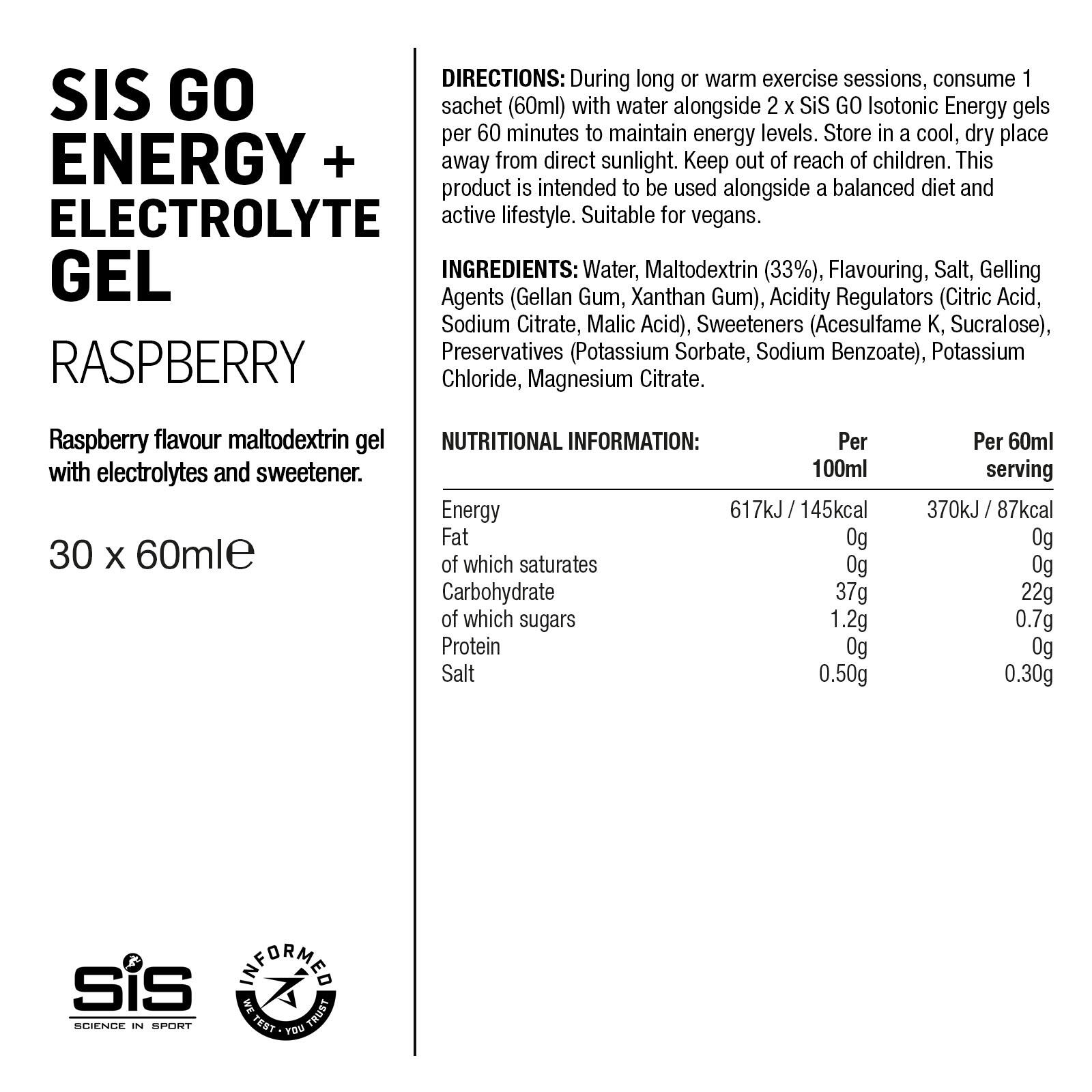 SIS Gels Go Energy +Electrolyte  - Raspberry - 1,8 kg (30 gels) 7/7