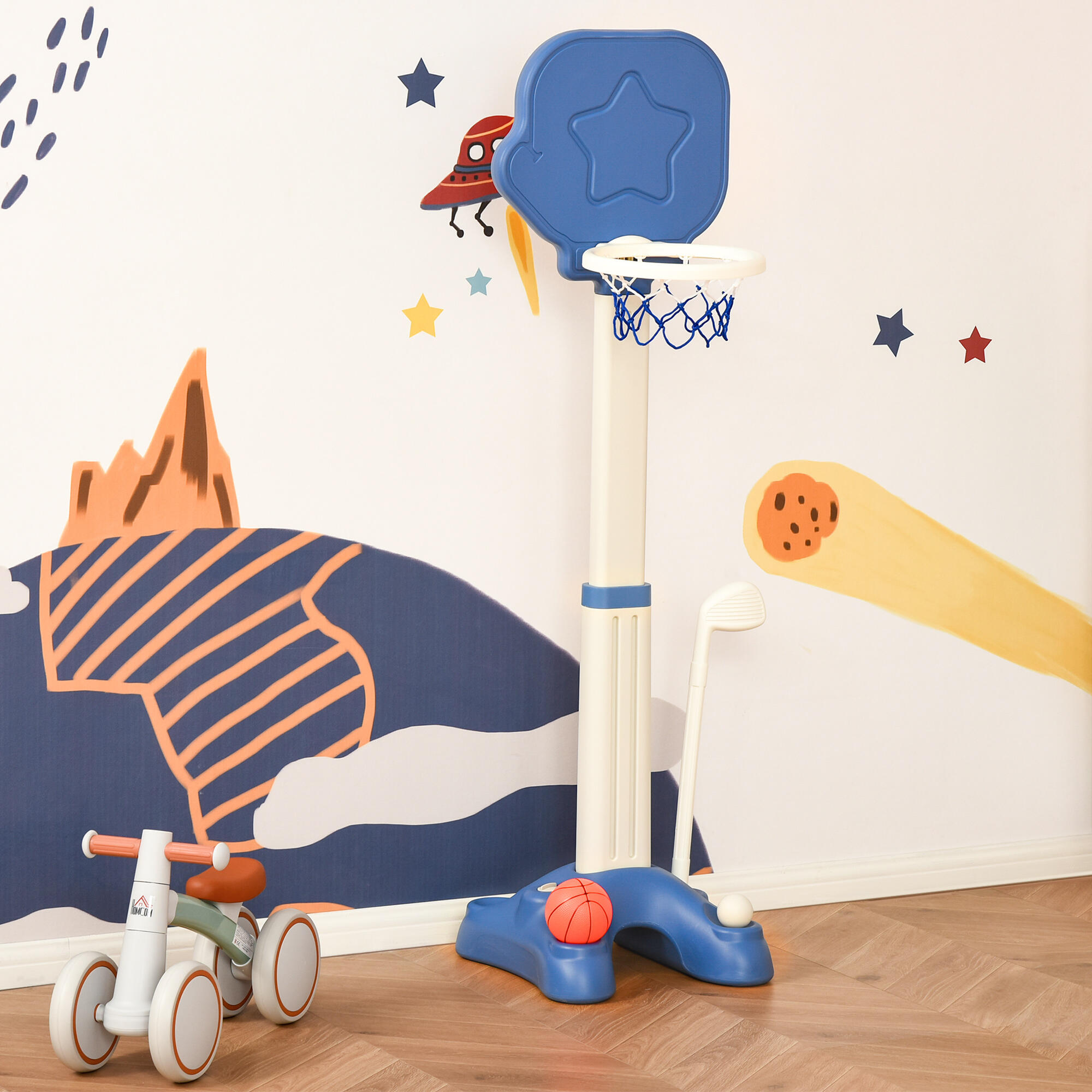 Tabela de Basquetebol 2 em 1 HOMCOM 46x41x153cm Azul e Branco 2/7
