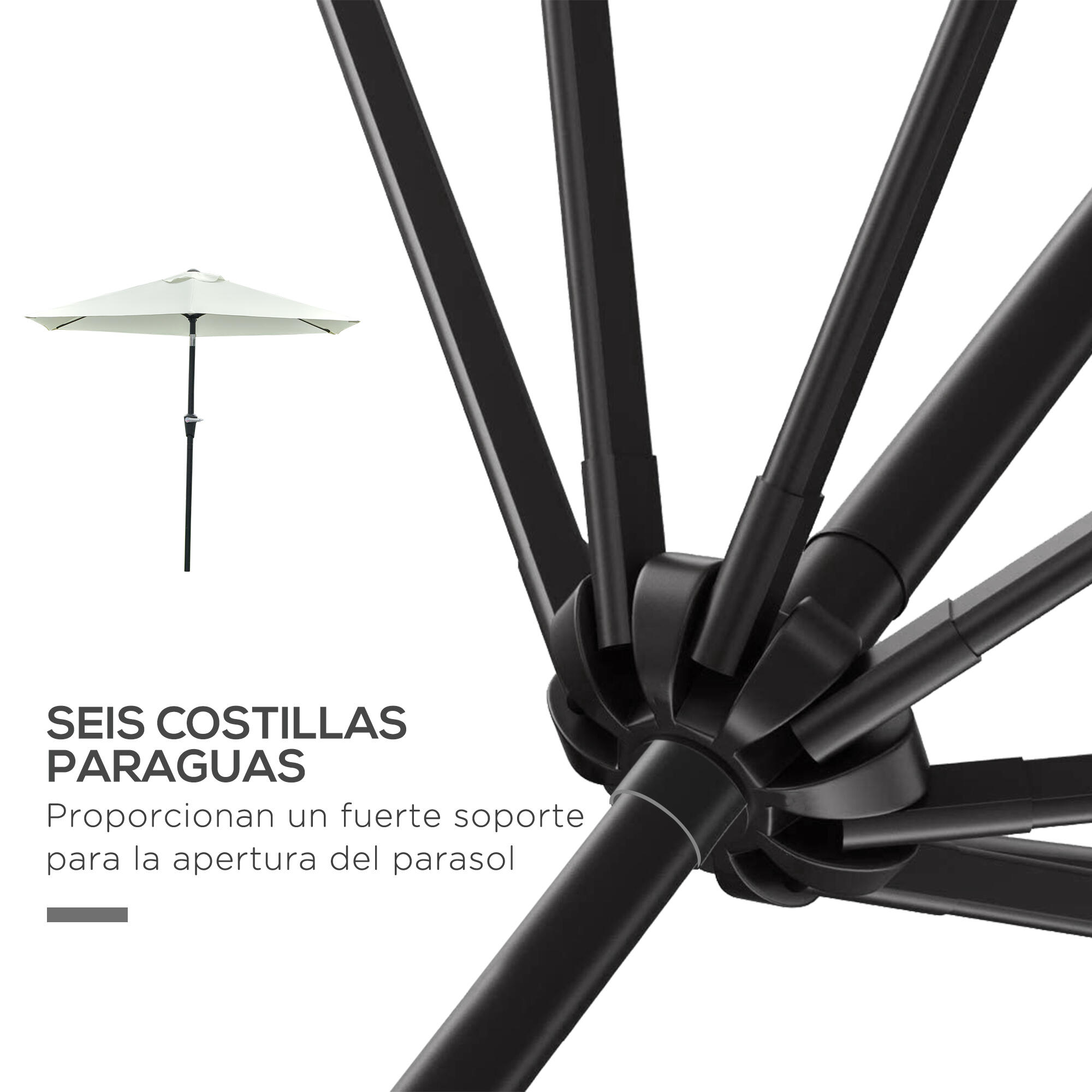 Sombrilla Outsunny 230x230x216 cm Crema 6/7