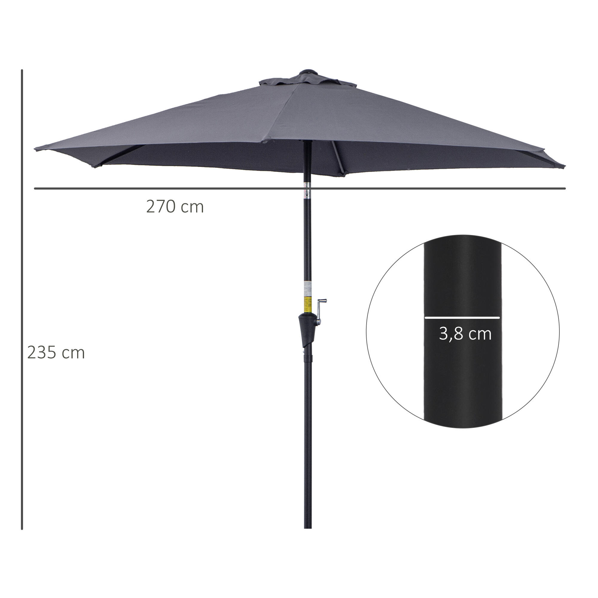 Sombrilla de camping Outsunny 260x260x235 cm Gris 3/7