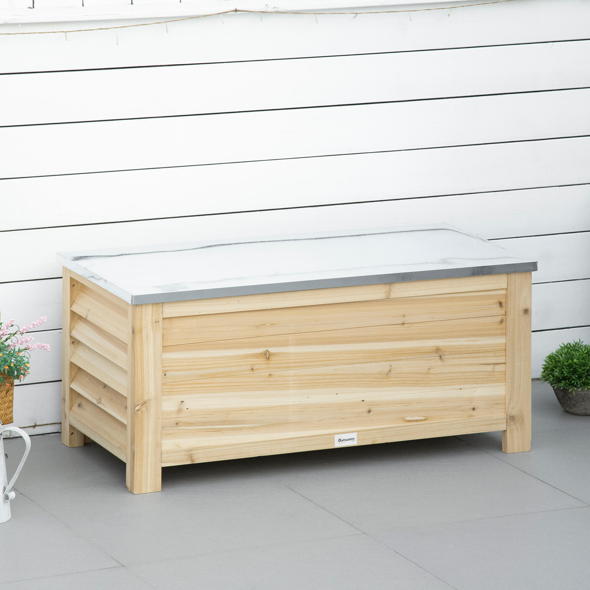 Baúl equitación Outsunny 110x50x50 cm Madera Natural 2/7