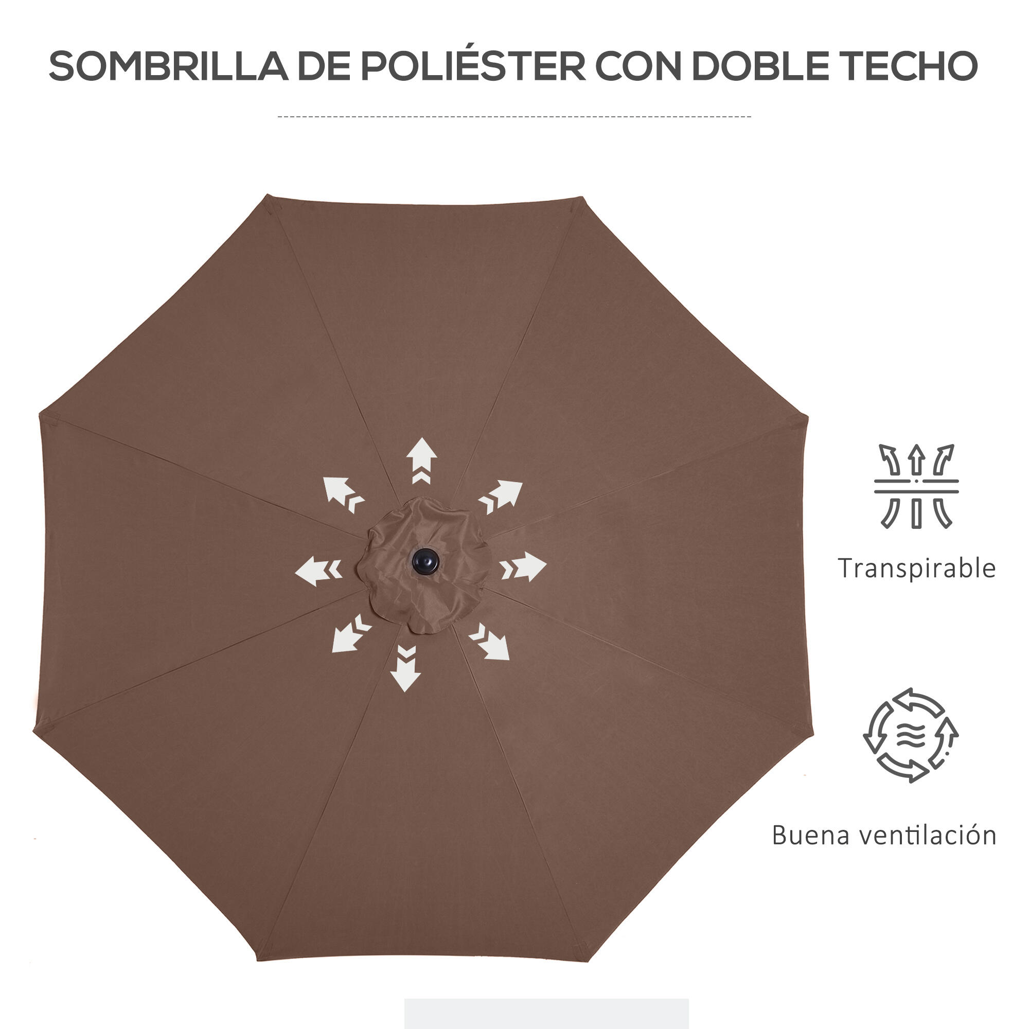 Chapéu de Sol de  Ø295x250cm Marrom Outsunny 6/7