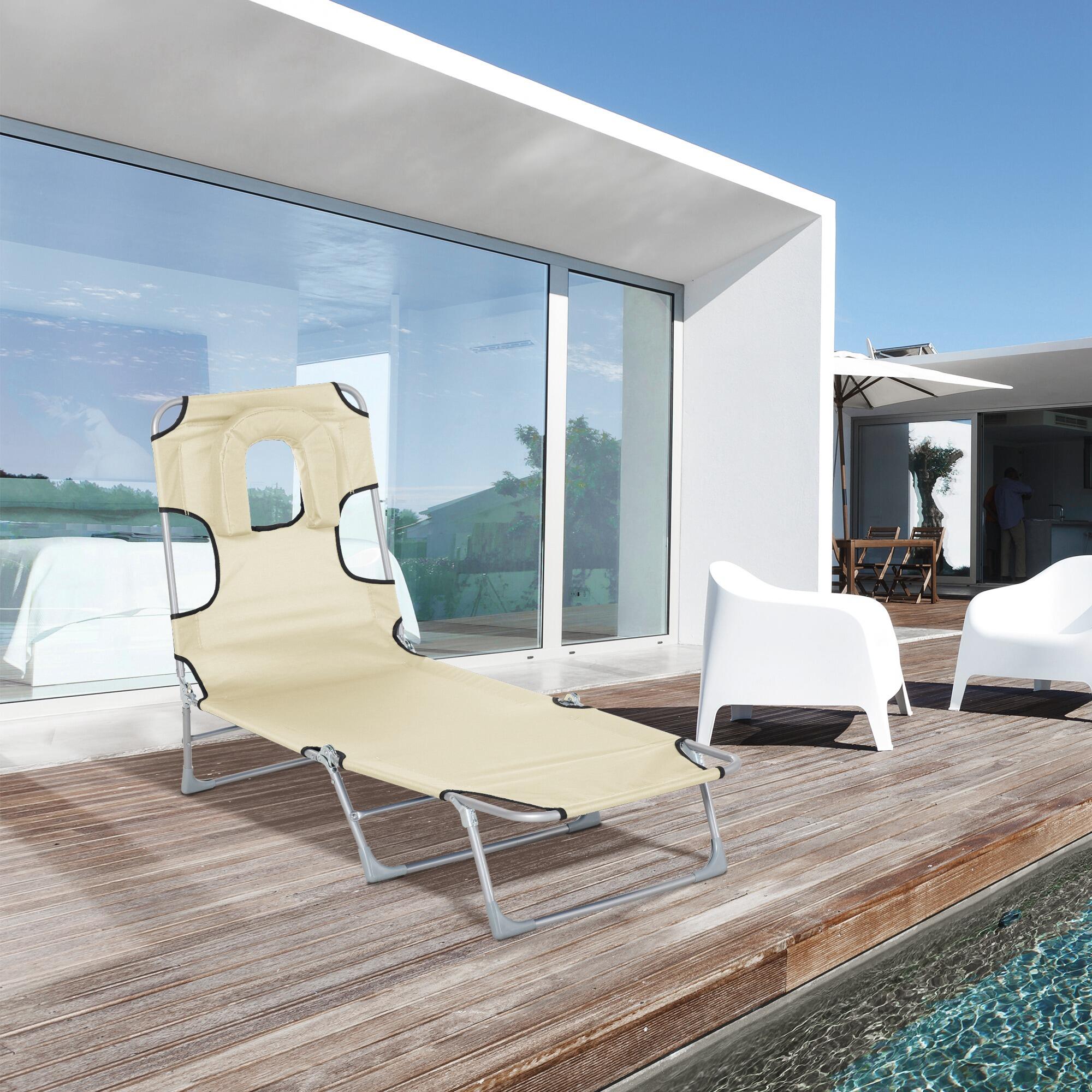 Outsunny Espreguiçadeira de campismo Reclinável e Dobrável 182x56x24,5 cm Bege 2/7