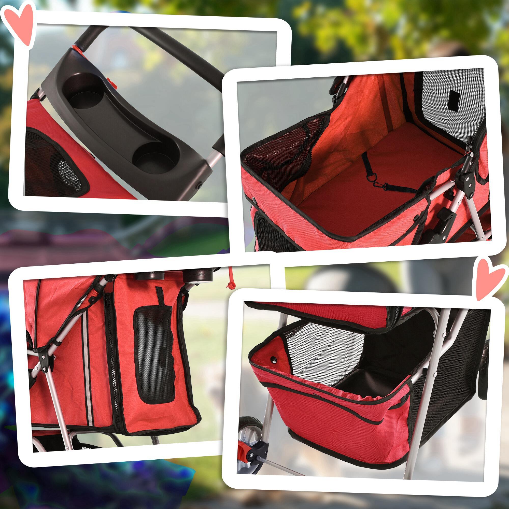 Cochecito para Perro y Gato PawHut 75x45x97 cm Rojo 4/7