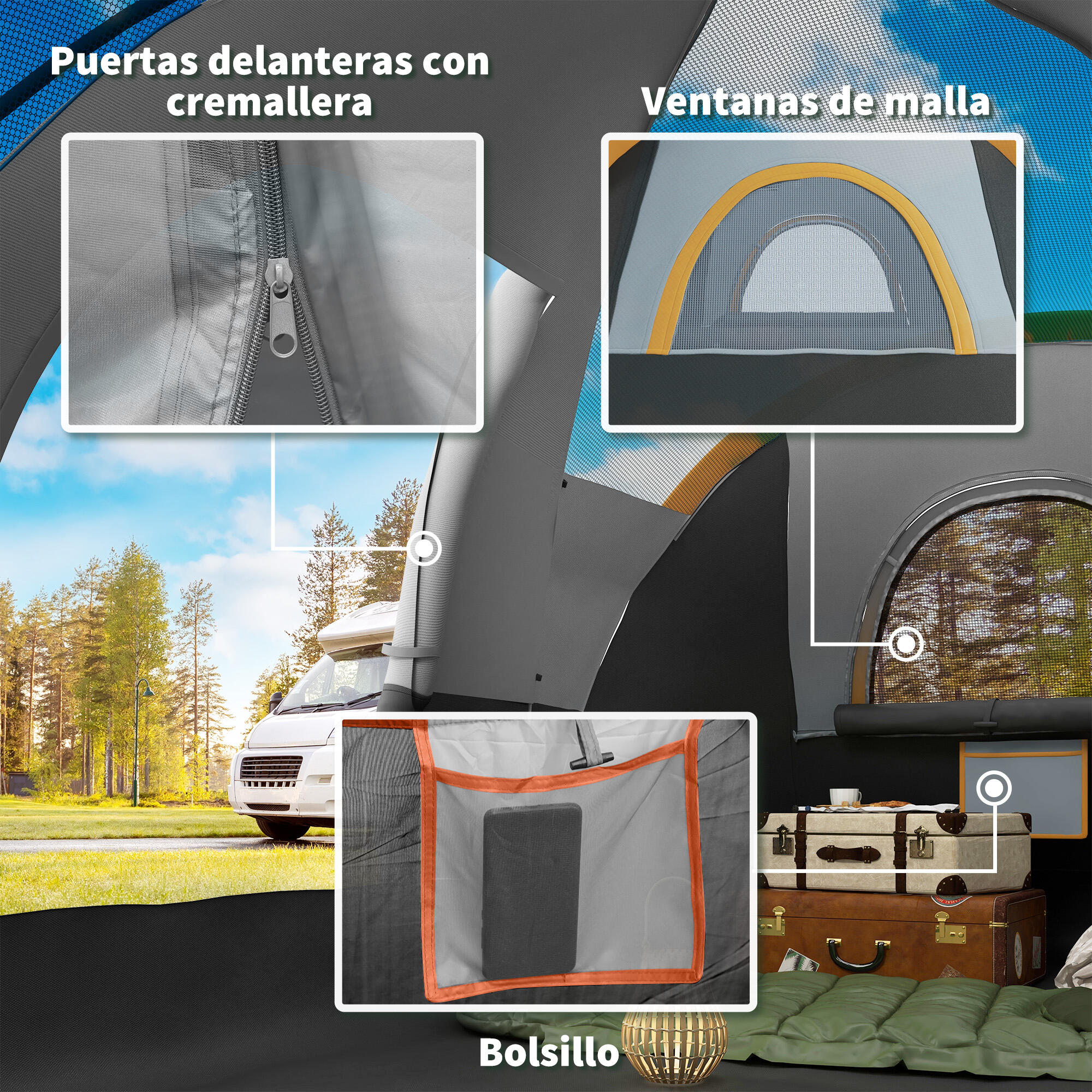 Tienda de Campaña Outsunny 455x220x180 cm Gris 6/7