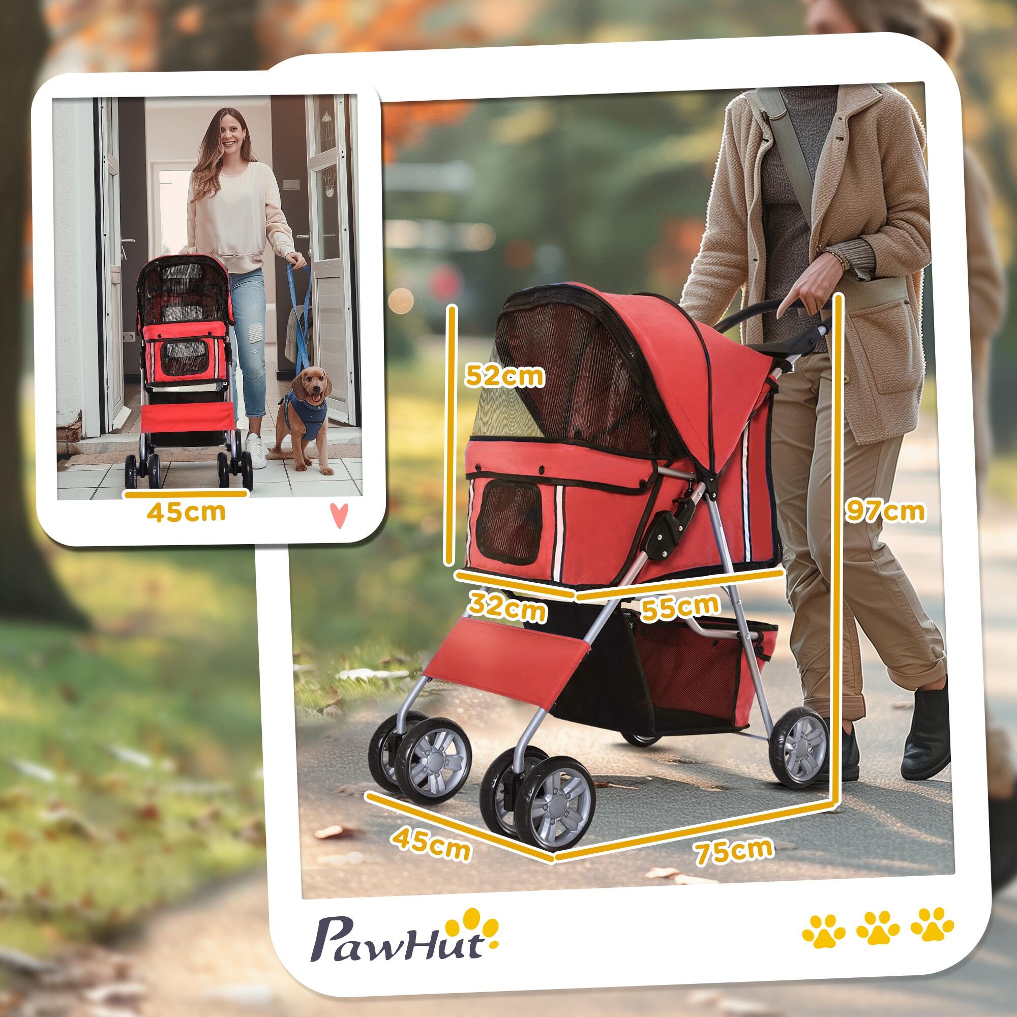 Cochecito para Perro y Gato PawHut 75x45x97 cm Rojo 3/7