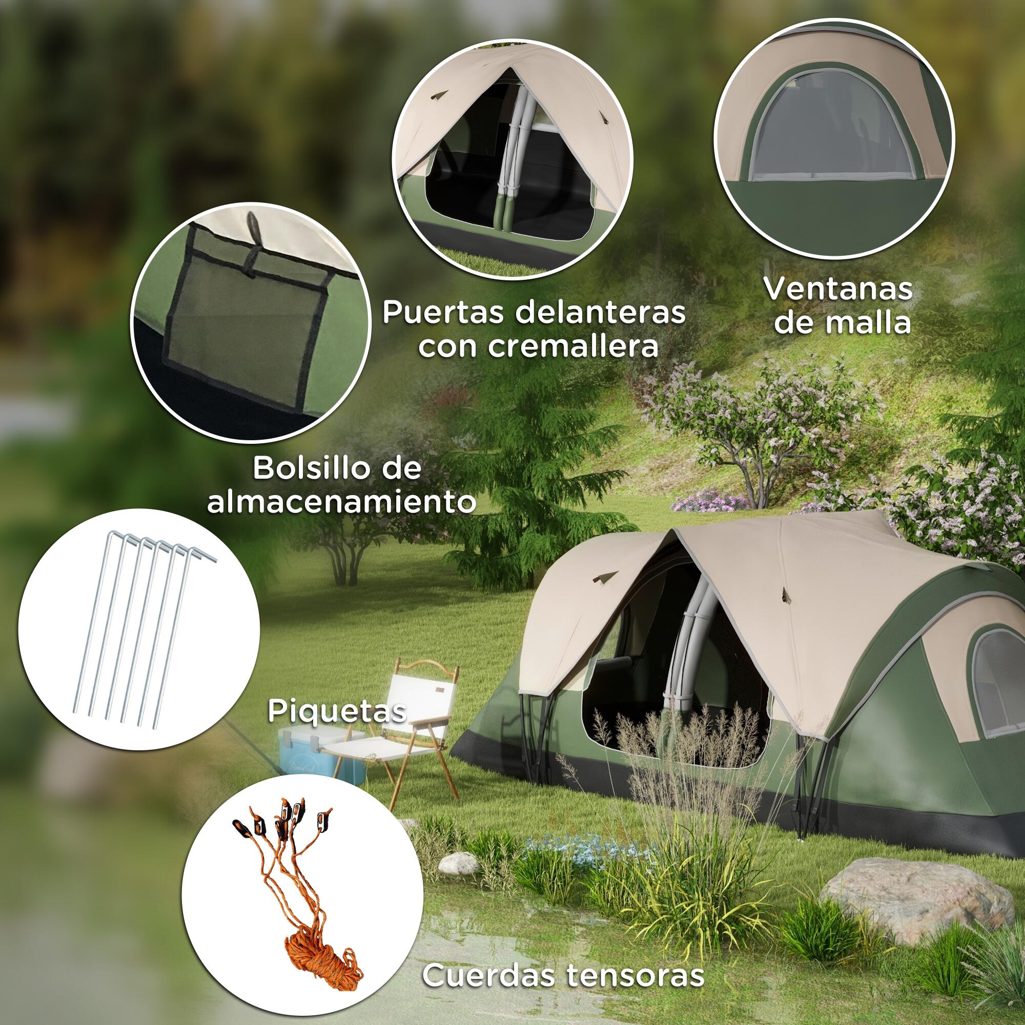 Tienda de Campaña Outsunny 450x215x180 cm Verde y Marrón Claro 6/8