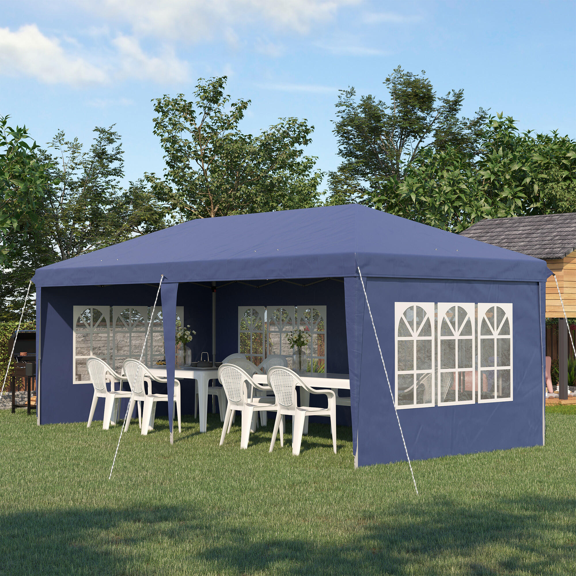 Carpa Evento Deportivo Outsunny 585x295x270 cm Azul 2/7