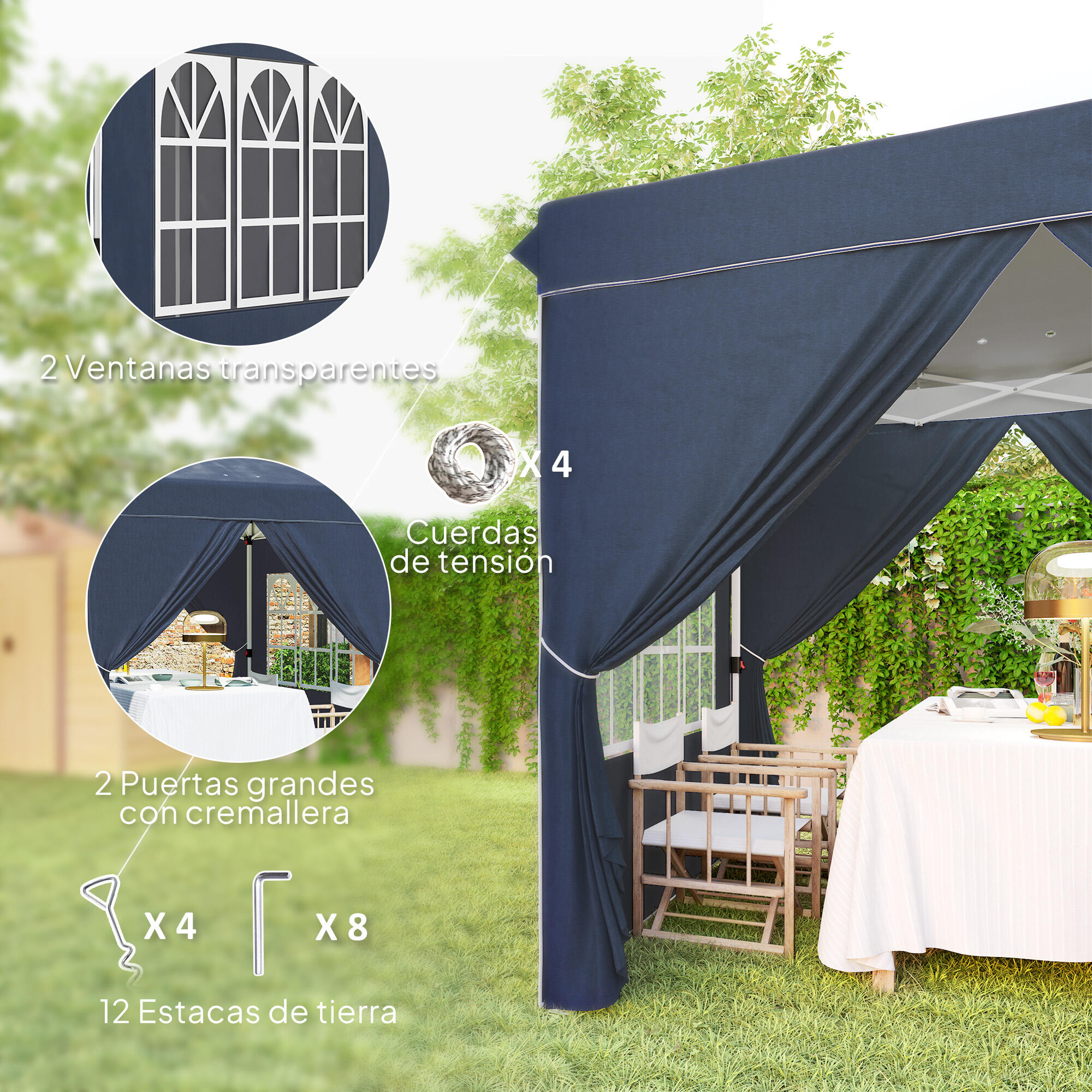 Carpa Plegable Outsunny 248x248x270 cm Azul 7/8