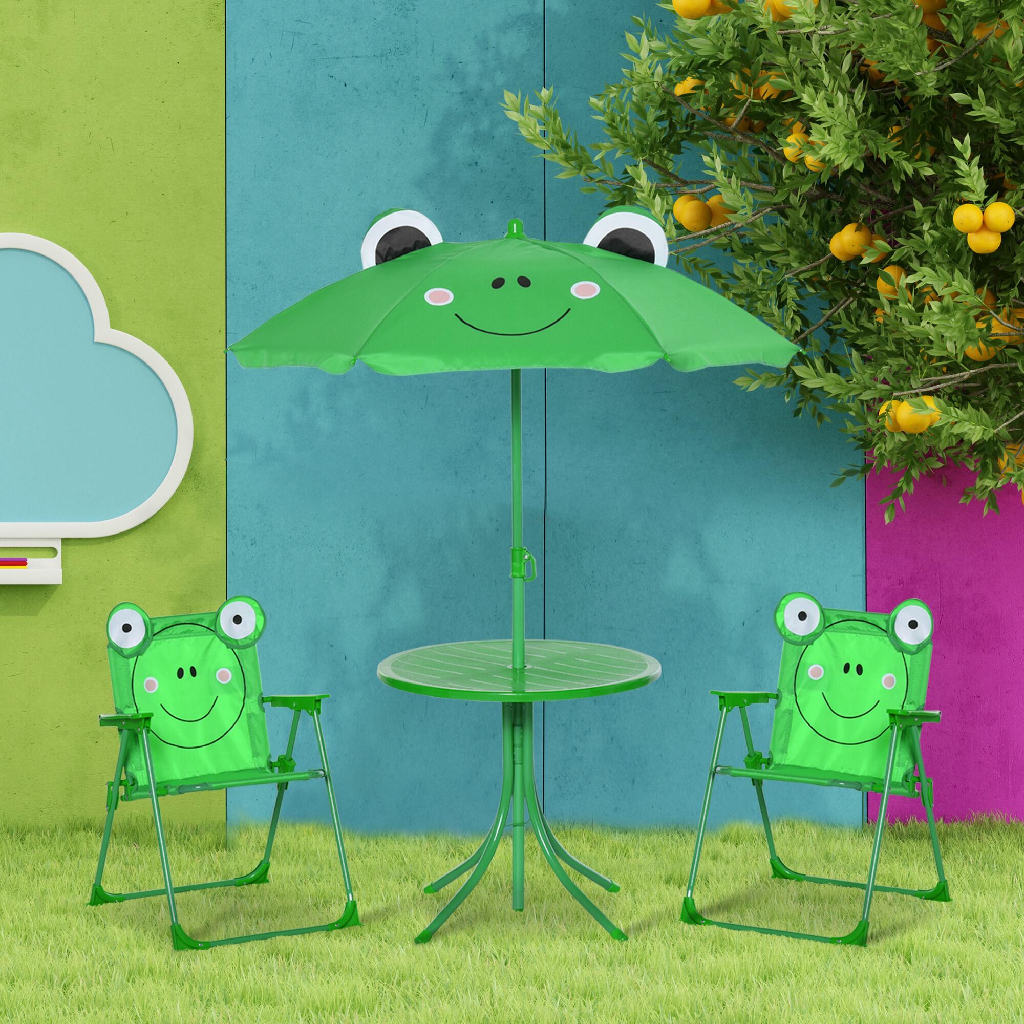 Conjunto Mesa e Cadeiras Exterior Criança 50x50x46 cm Verde Outsunny 2/7