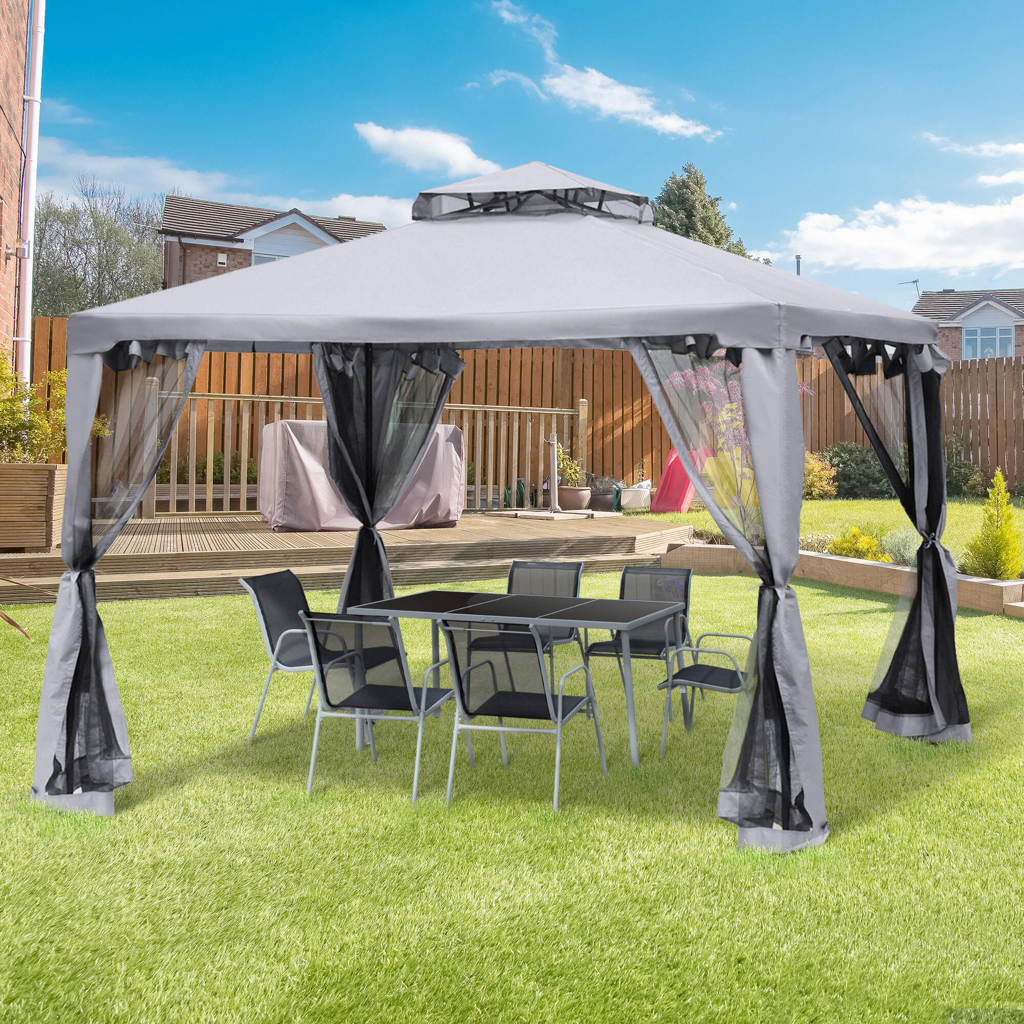 Pérgola de Exterior 294x294x265cm Cinzento Outsunny 2/7