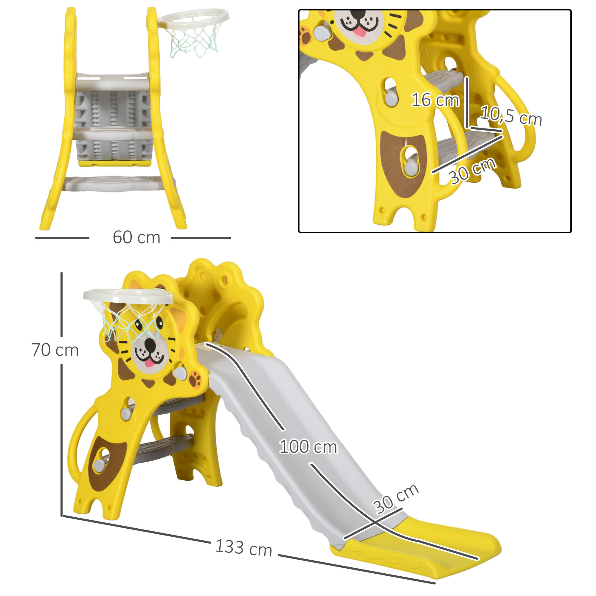 Tobogán para Niños AIYAPLAY 131x50x74 cm Amarillo 3/8