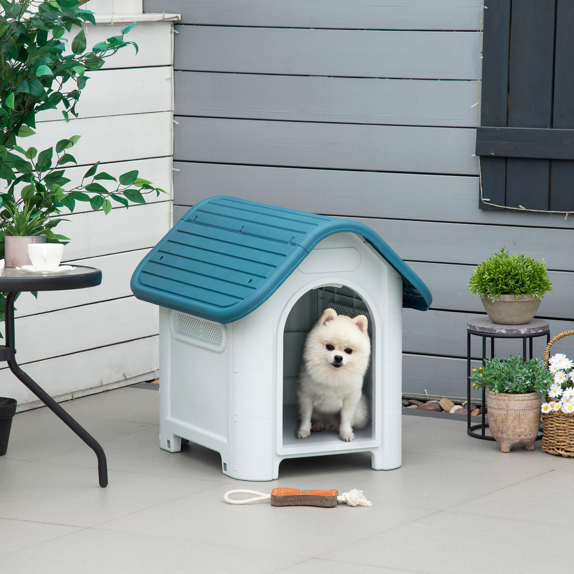 Caseta para Perros PawHut 59x75x66 cm Azul y Gris 2/7