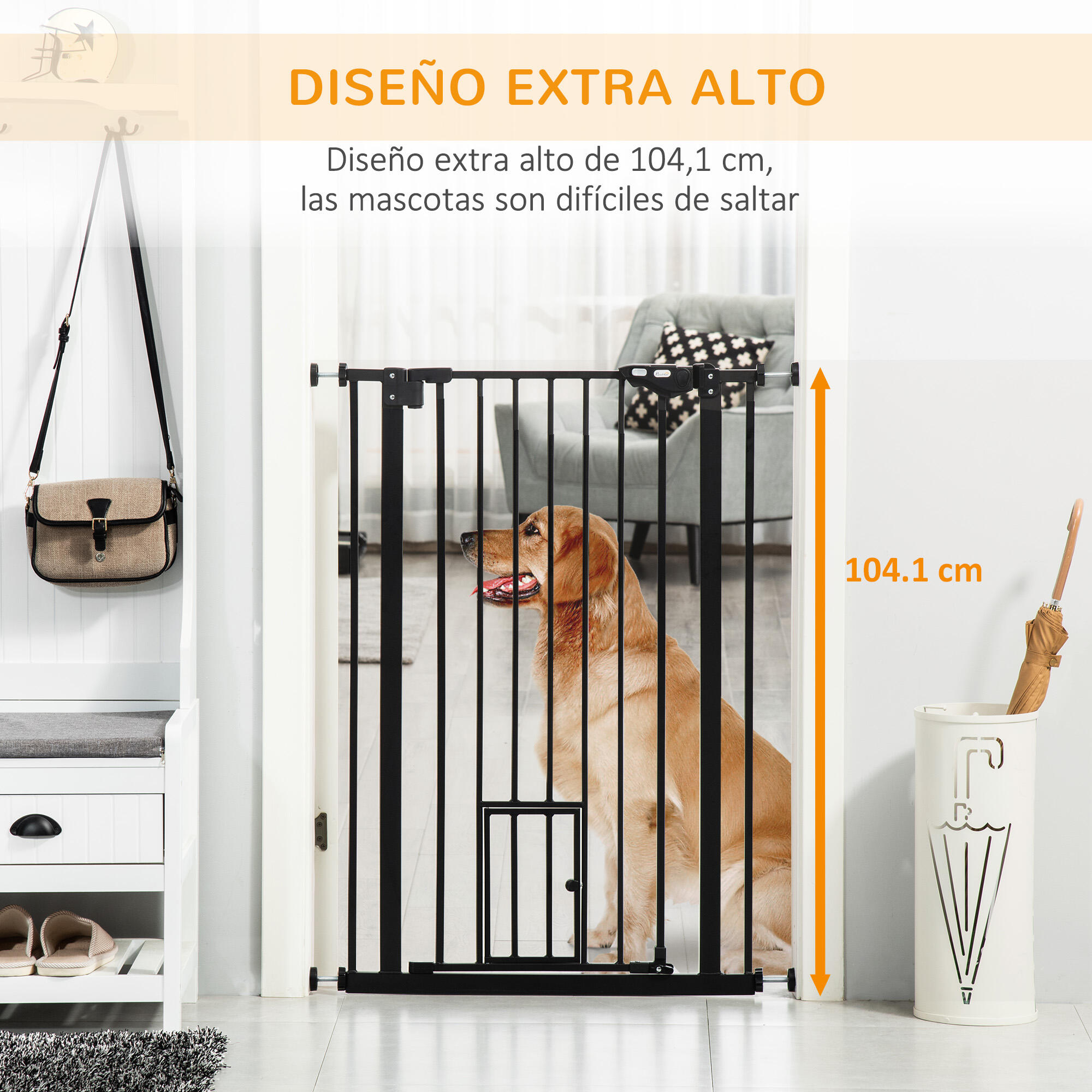 Barreira de segurança cães 101x3.5x104.1 cm preto PawHut 4/7