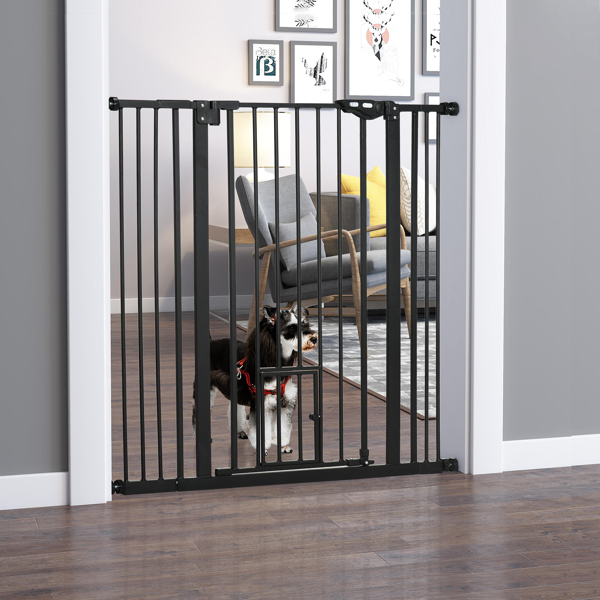 Barreira de segurança cães 101x3.5x104.1 cm preto PawHut 2/7