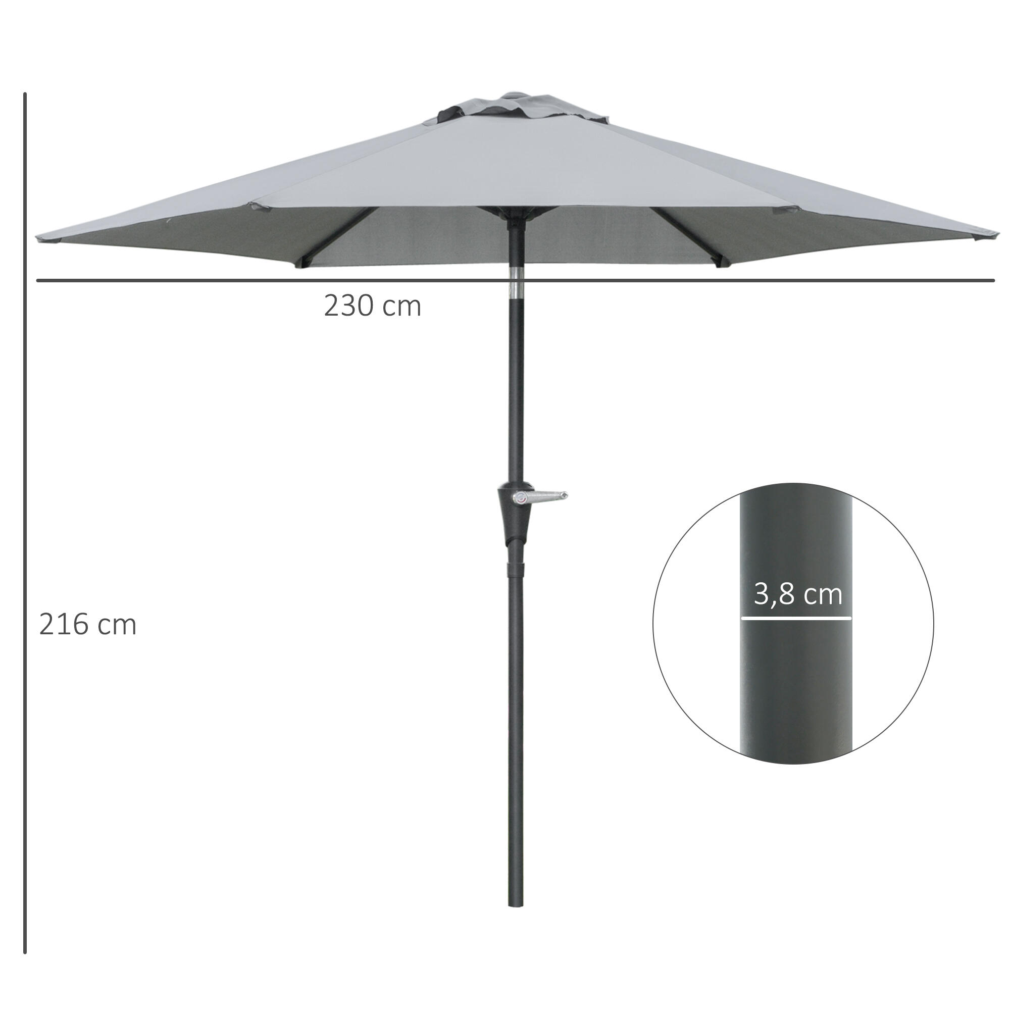 Chapéu de sol ø230x216 cm cinzento Outsunny 3/7