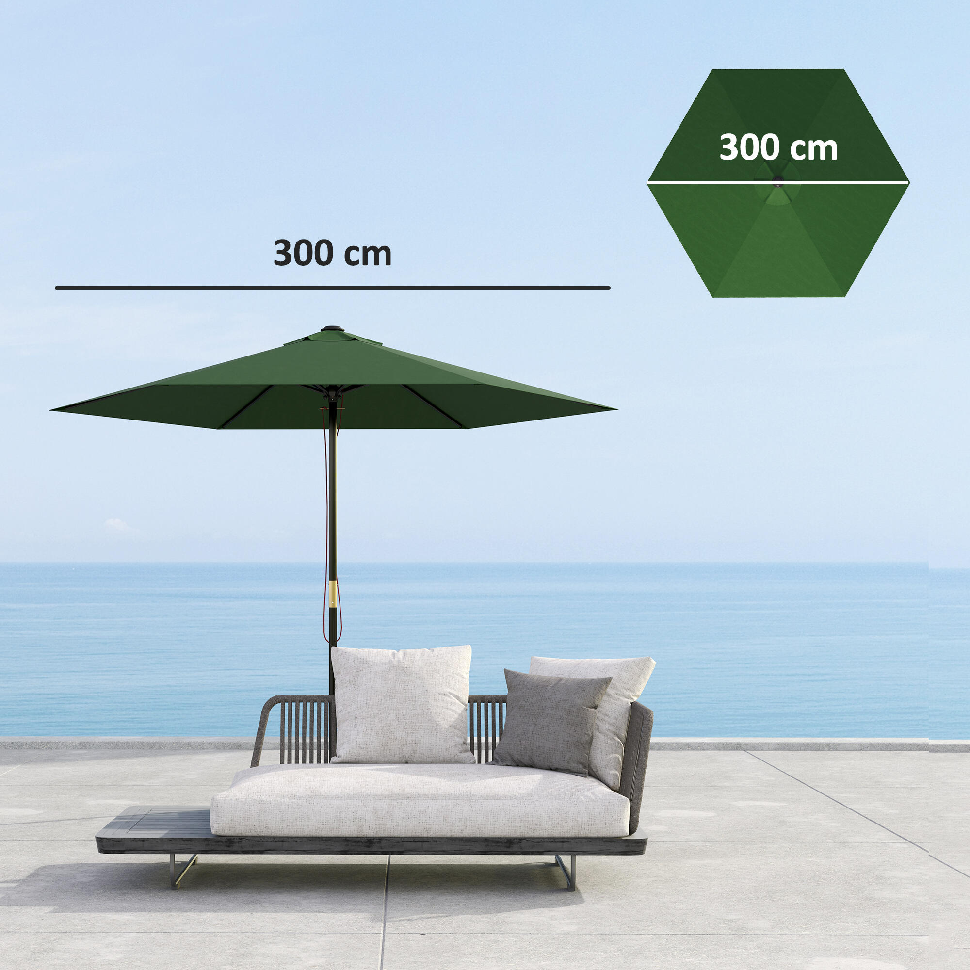 Toldo de substituição para chapéu de sol ø300 cm verde Outsunny 3/7