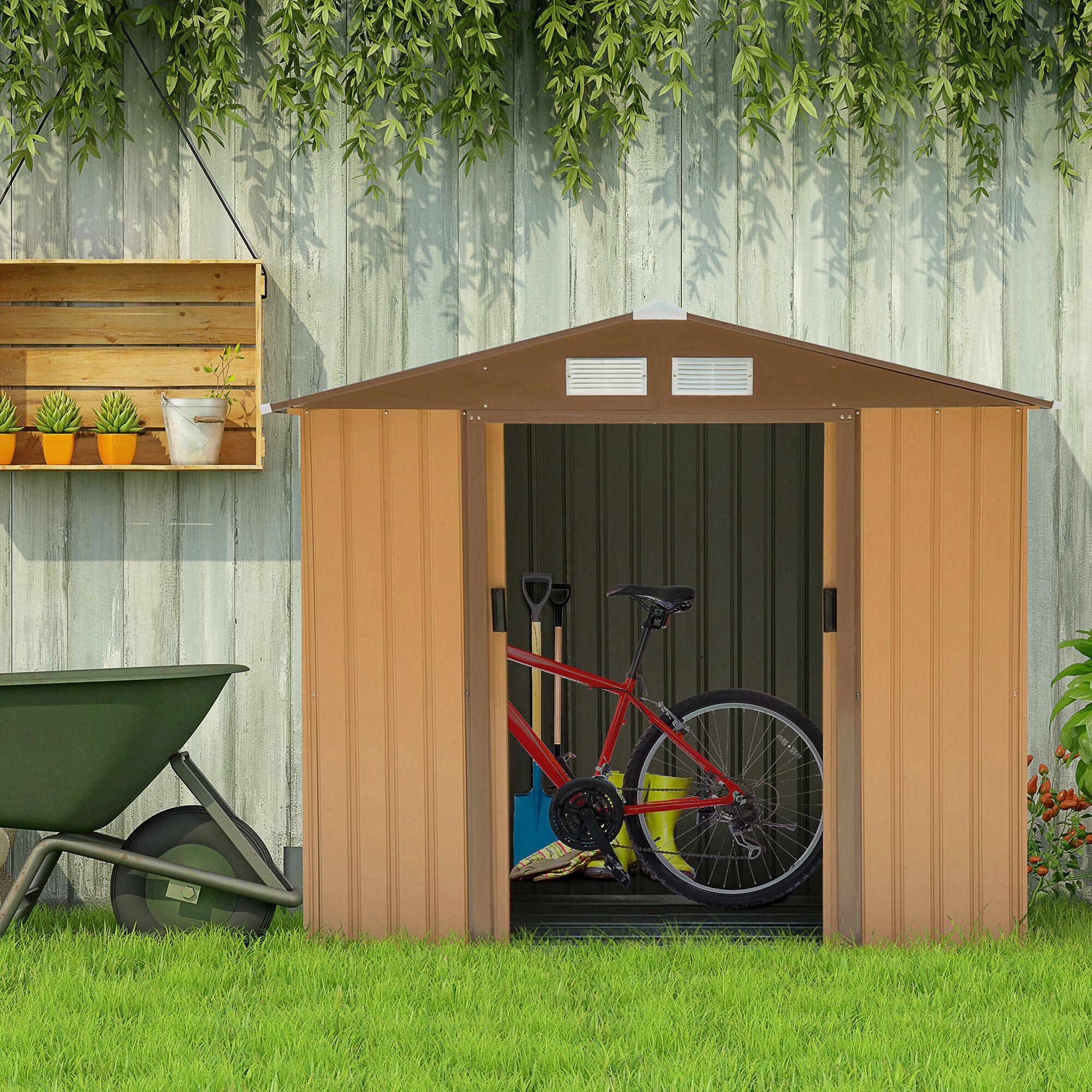 Caseta almacenamiento bicicletas Outsunny 213x130x185 cm Caqui 2/7