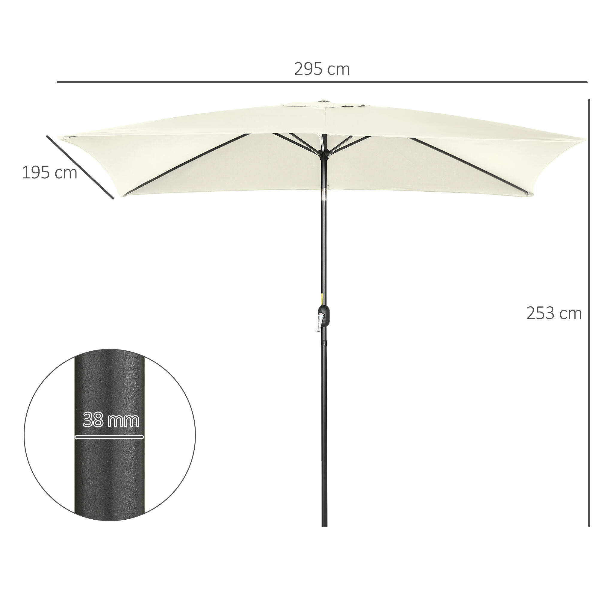 Sombrilla Outsunny 195x295x253 cm Crema 3/7