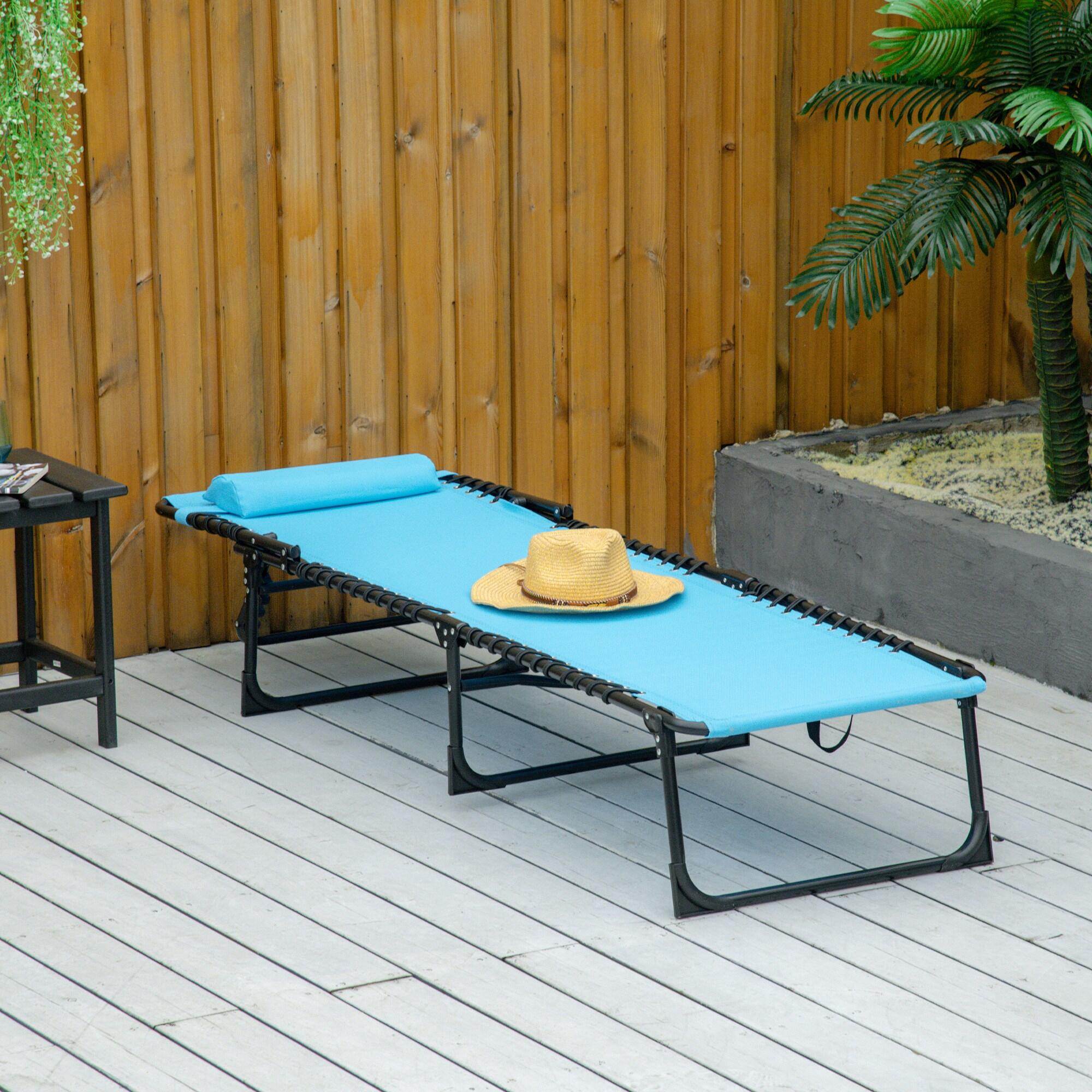Tumbona Reclinable Outsunny 197x58x30 cm Azul Claro 2/7