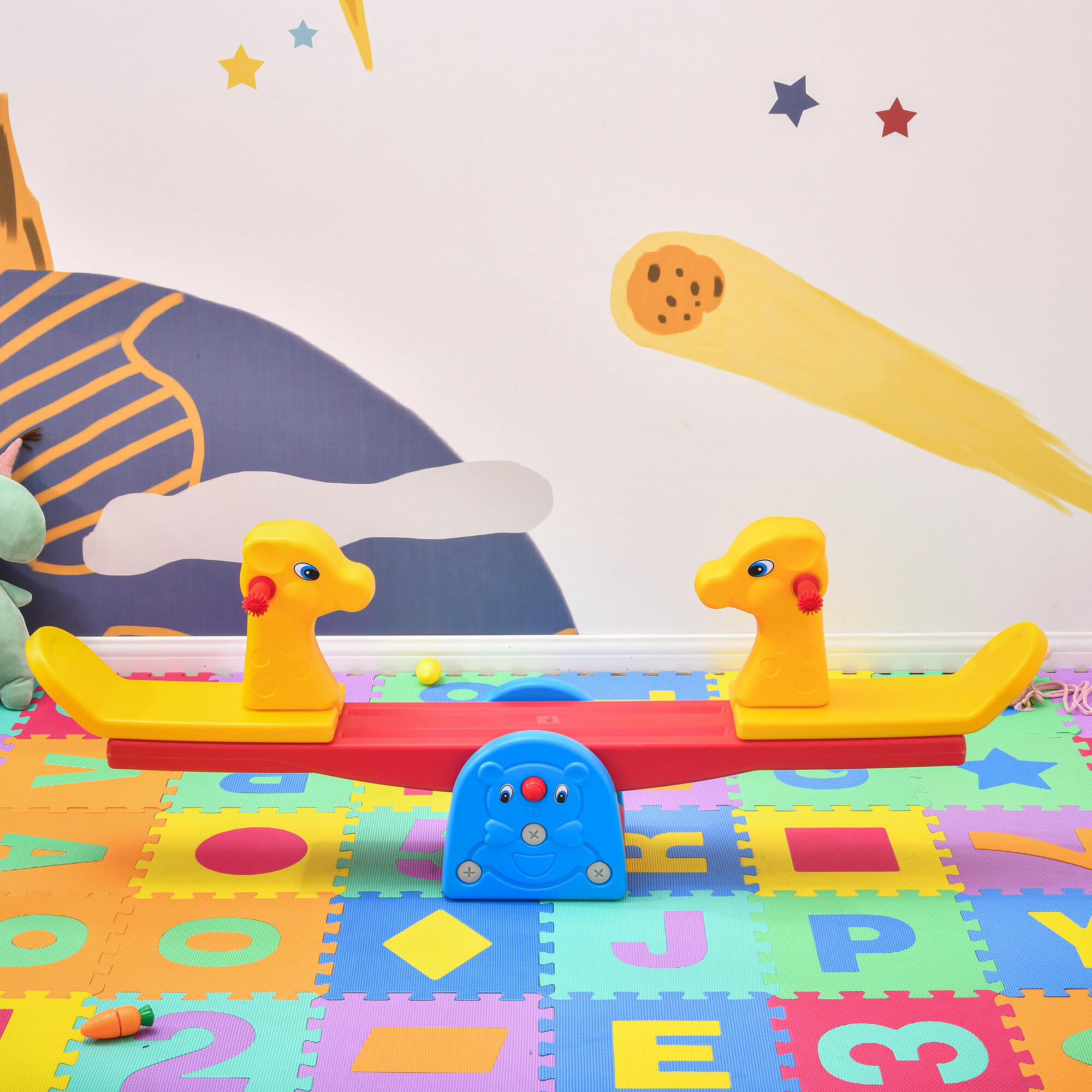 Balancín para Niños HOMCOM 150x32x60 cm Amarillo, Rojo y Azul 2/7