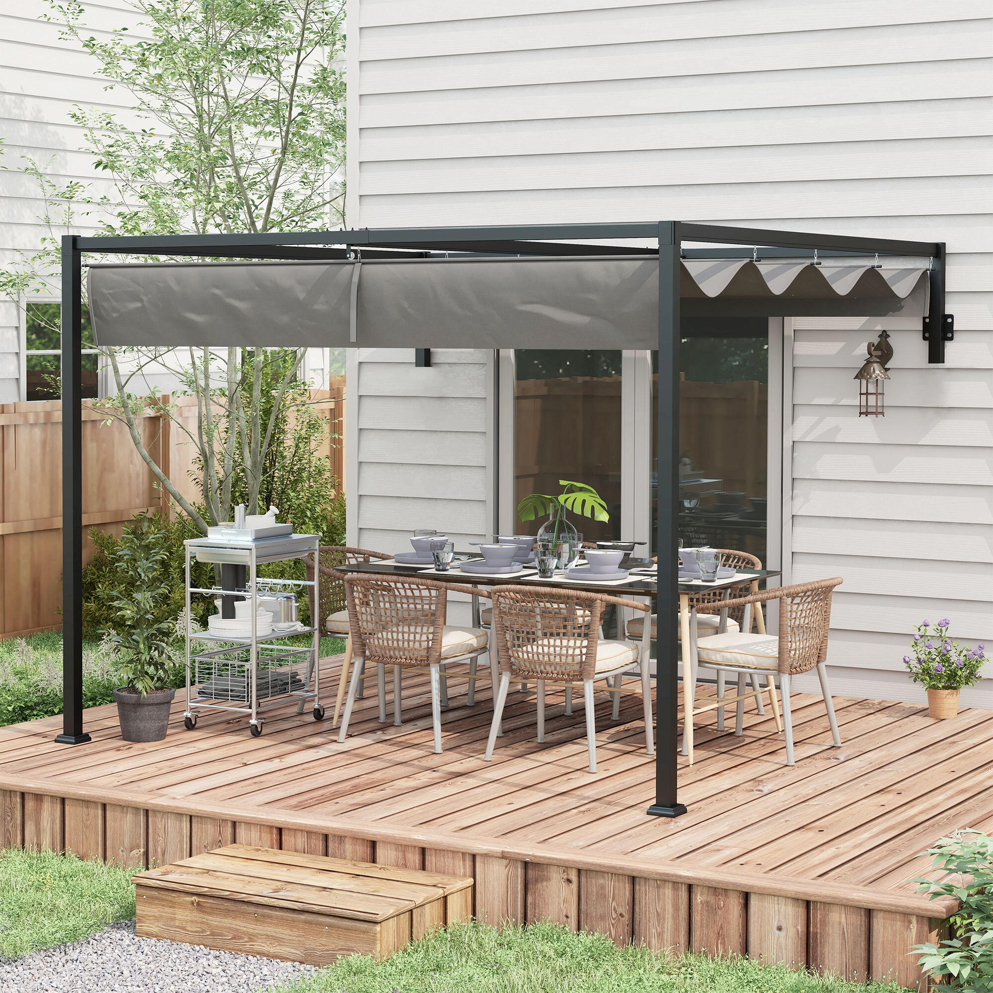 Pérgola de Parede 297x211x220 cm Cinzento Outsunny 2/7