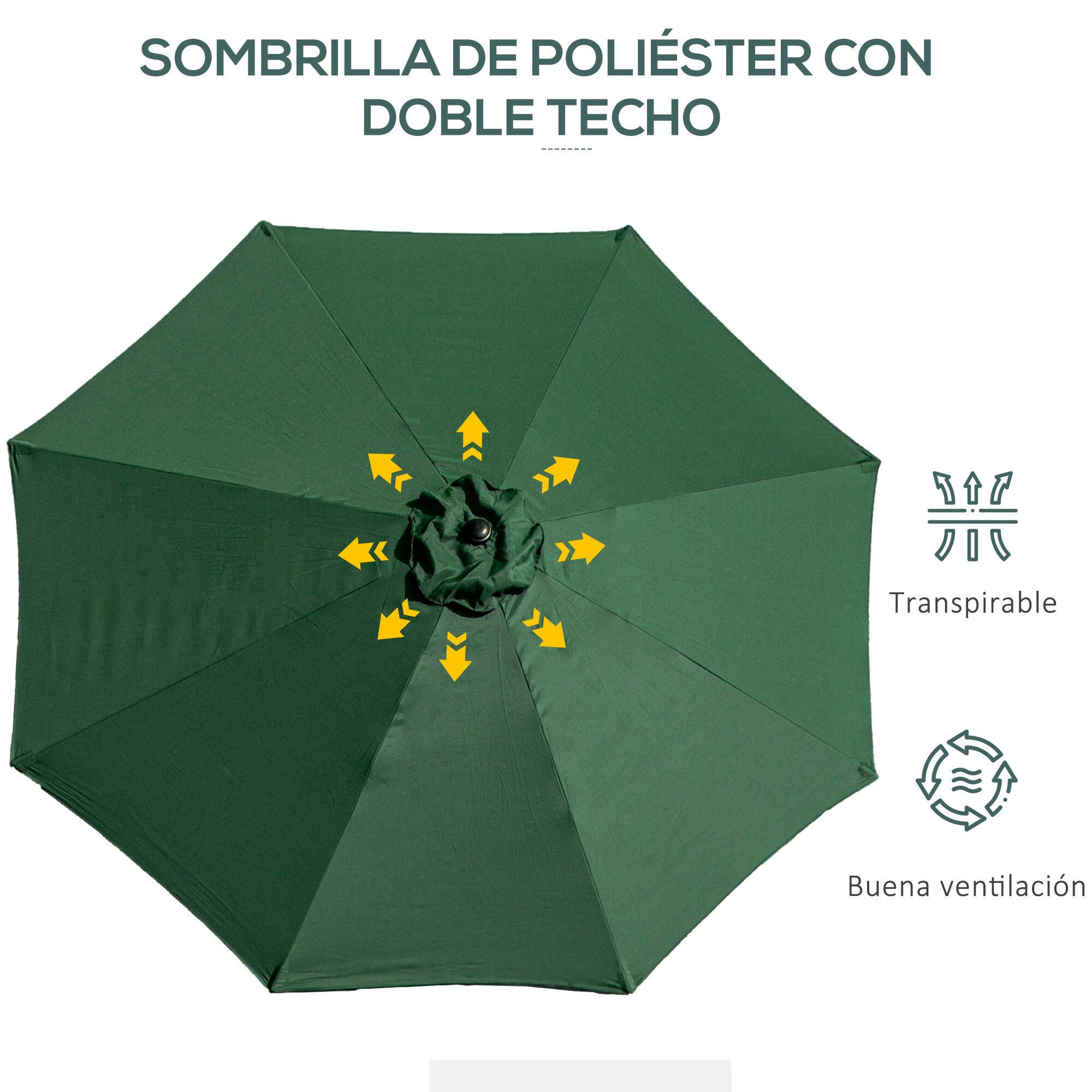 Sombrilla con inclinación Outsunny Ø300x250 cm verde 4/5