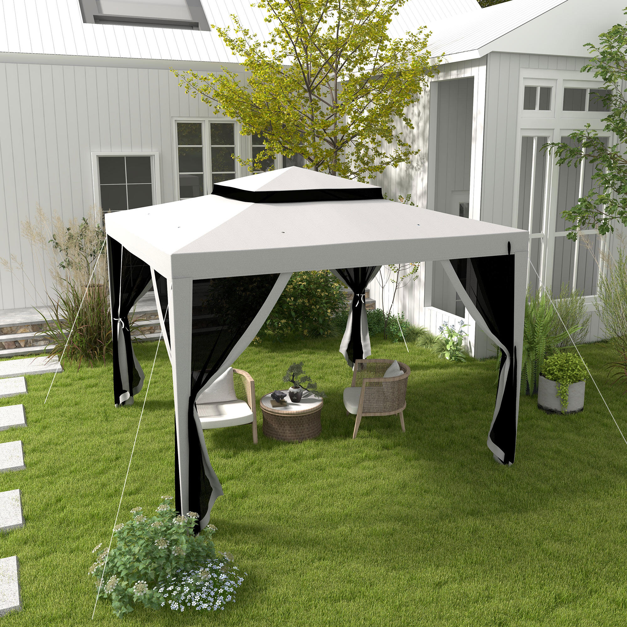 Pérgola de exterior Outsunny 297x297x268 cm cinzento 2/7