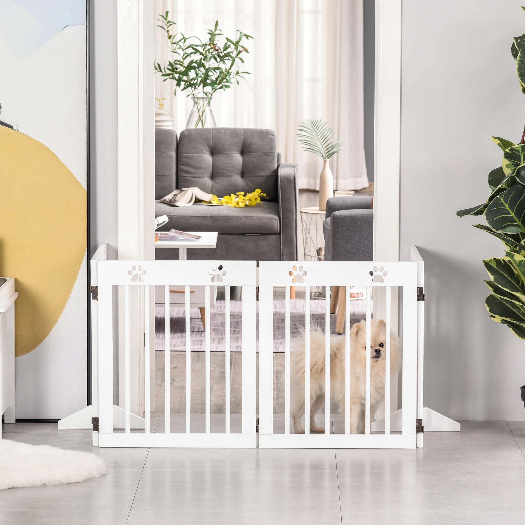 Barrera de Seguridad para Perros PawHut 204x30x61 cm Blanco 4/7