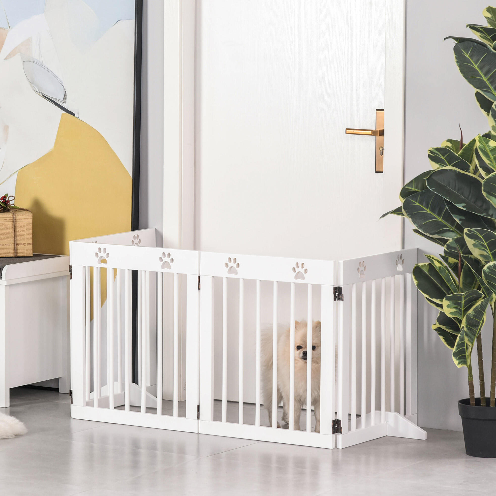 Barrera de Seguridad para Perros PawHut 204x30x61 cm Blanco 5/7