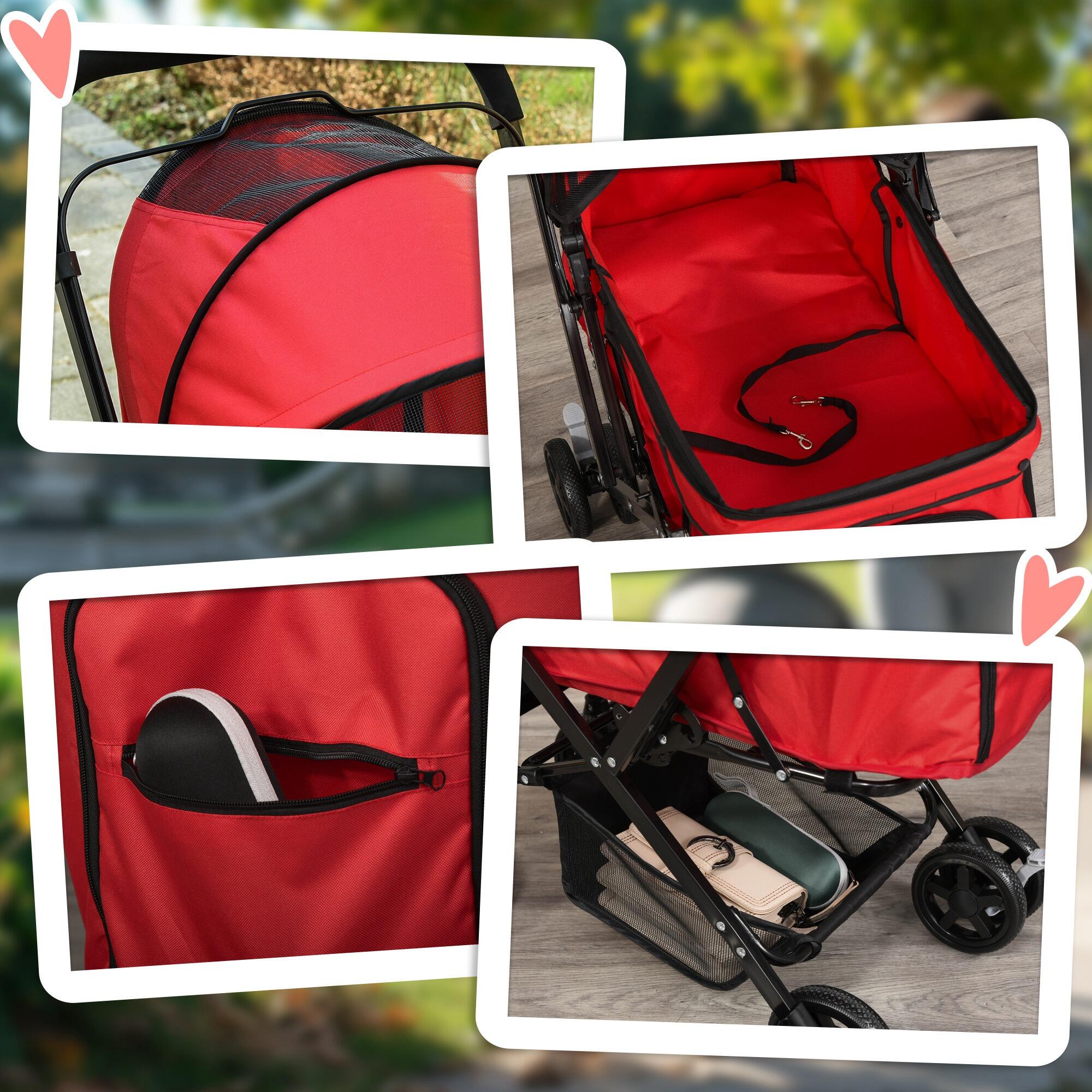 Cochecito para Mascotas PawHut 76,5x52x95 cm Rojo 6/7
