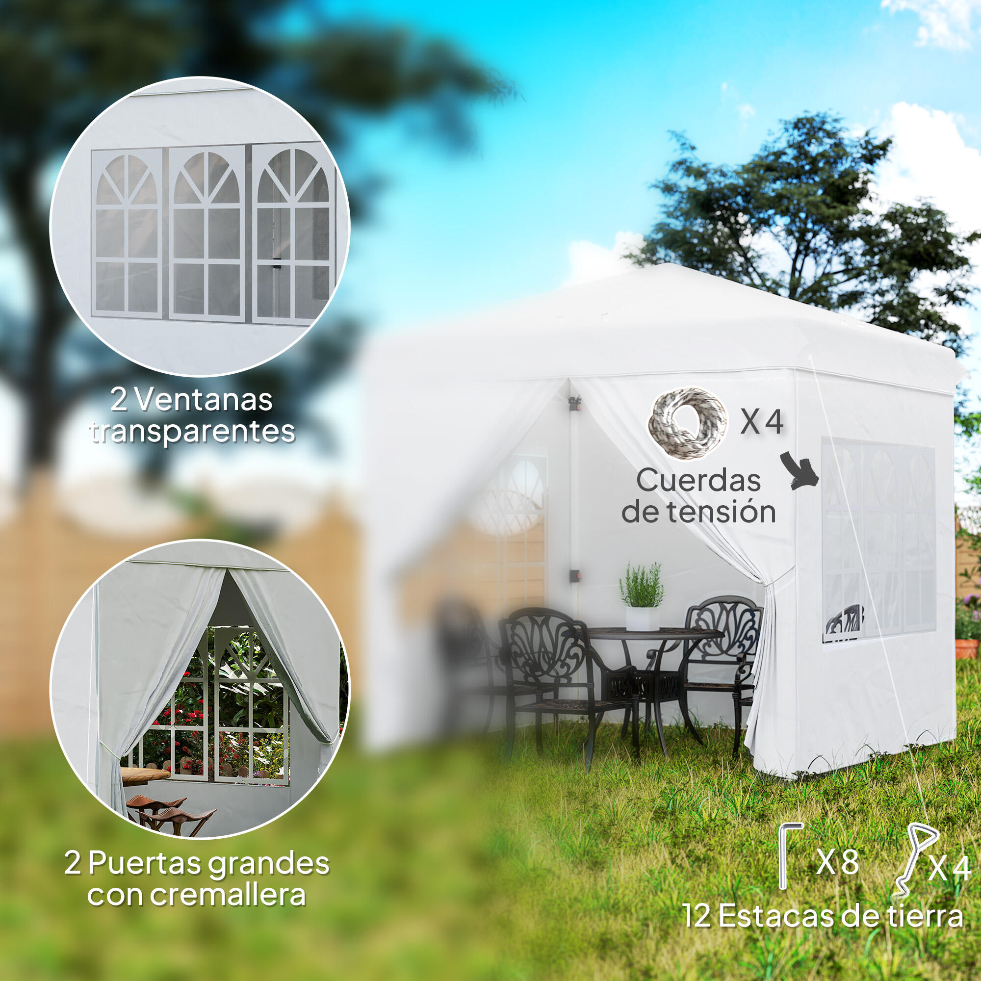 Carpa Plegable Outsunny 248x248x270 cm Blanco 7/8