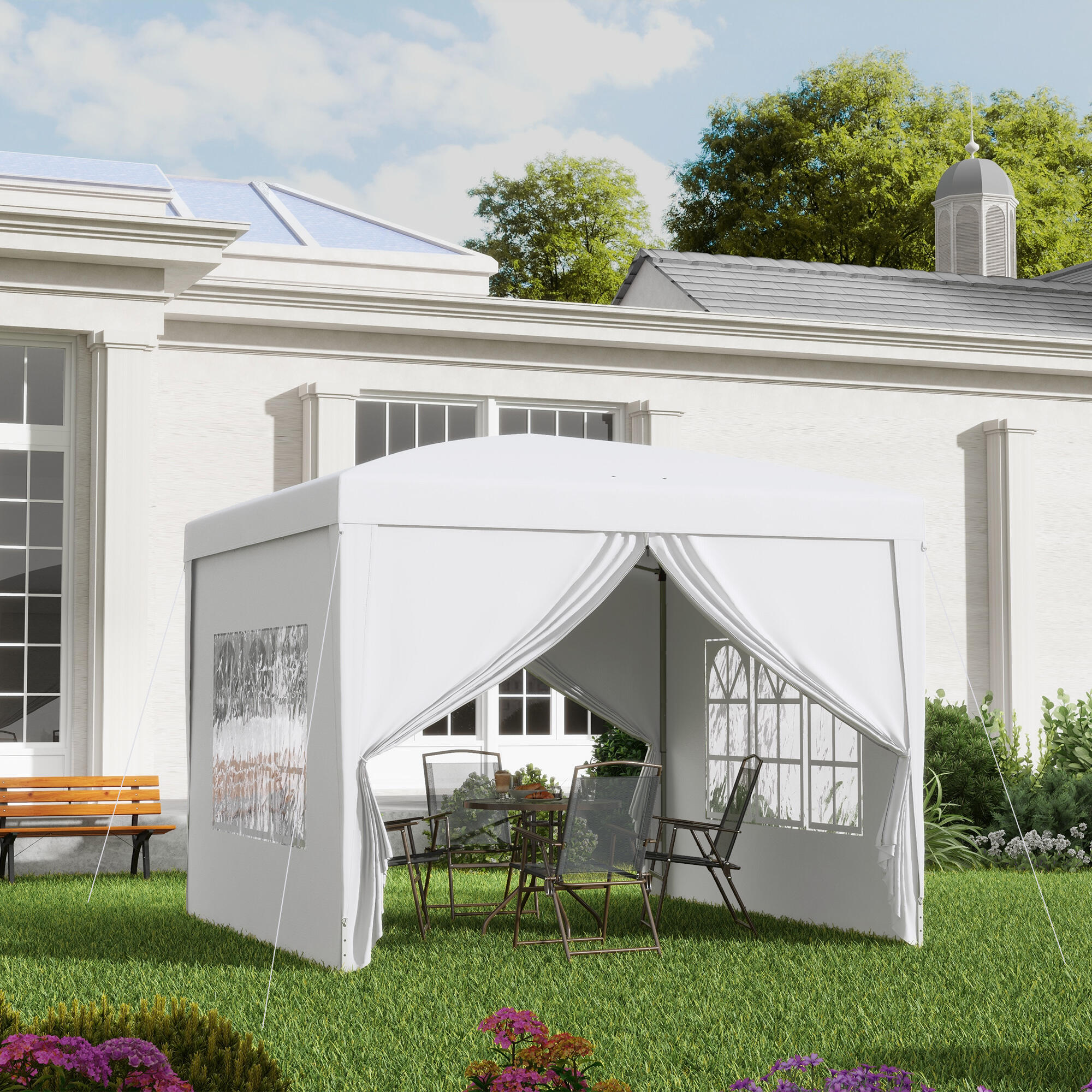 Tenda de exterior Outsunny 295x295x196-258 cm branco 2/7