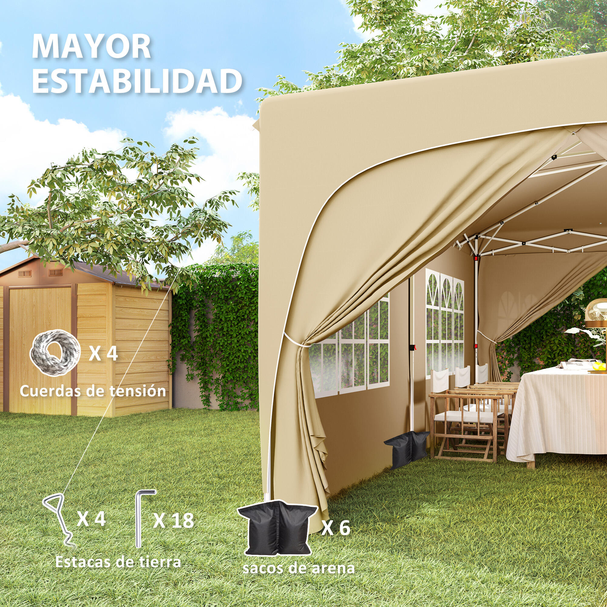 Tenda dobrável 597x300x270 cm cor de areia Outsunny 7/7