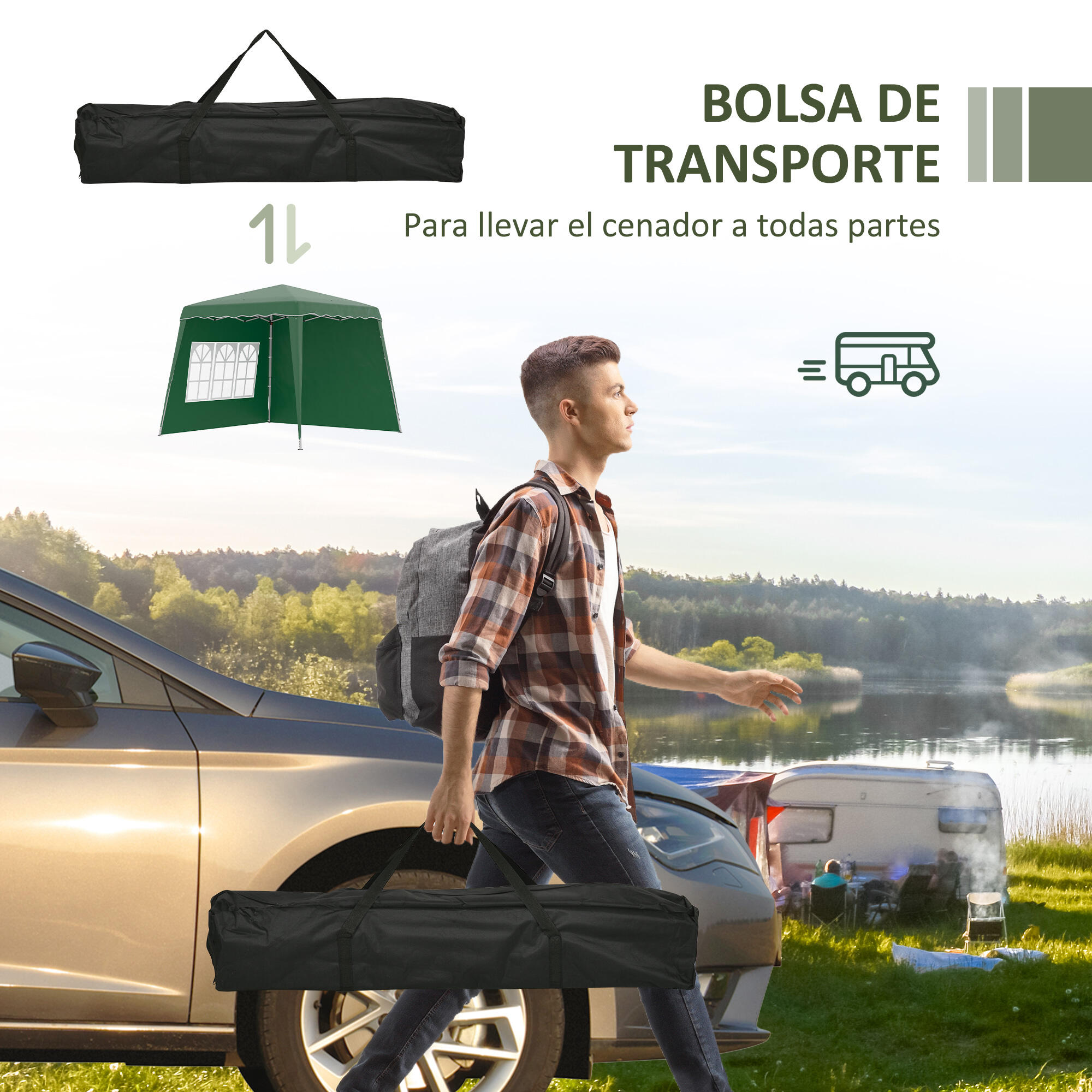 Carpa Plegable Outsunny 289x289x250 cm Verde 6/7