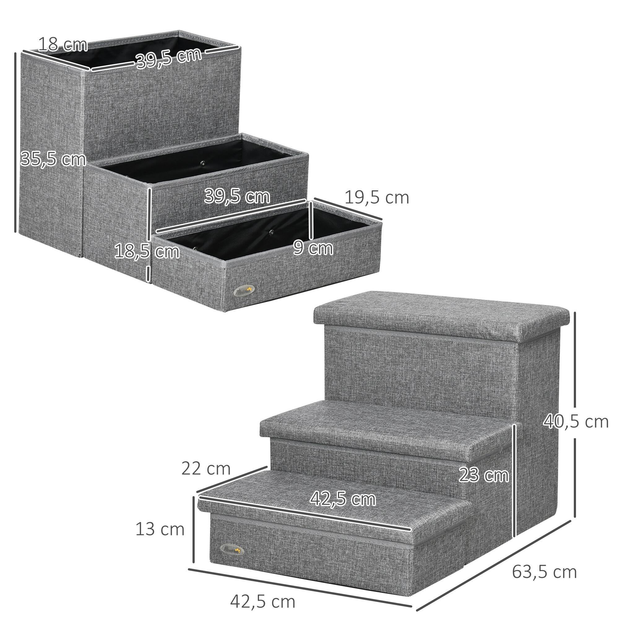 Escalera para Perros PawHut 63.5x42.5x40.5 cm Gris 3/7