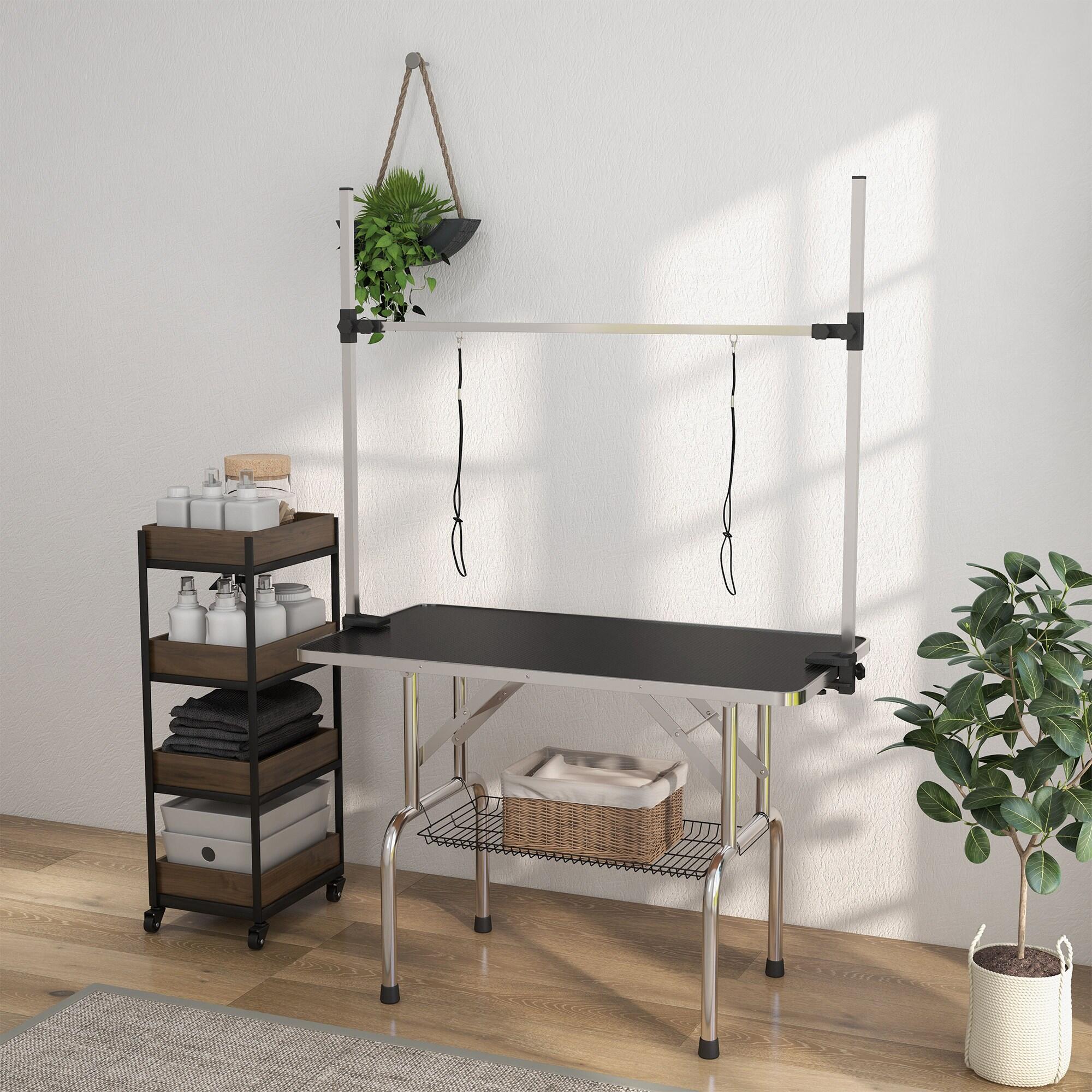 Mesa de Aseo para Perros PawHut 107x60x170cm Negro 5/7